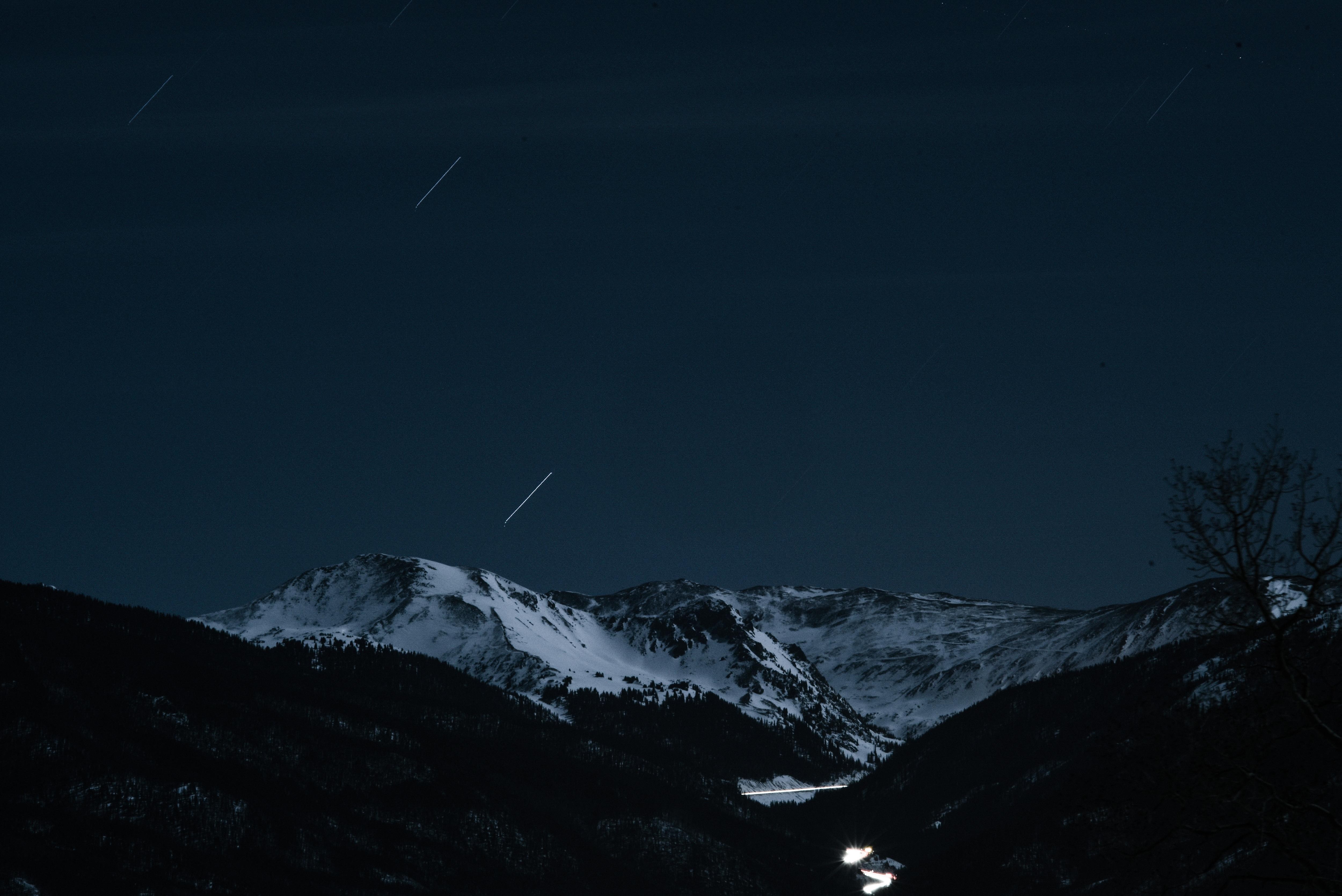 General 5000x3338 mountains snow night night sky stars nature dark landscape long exposure