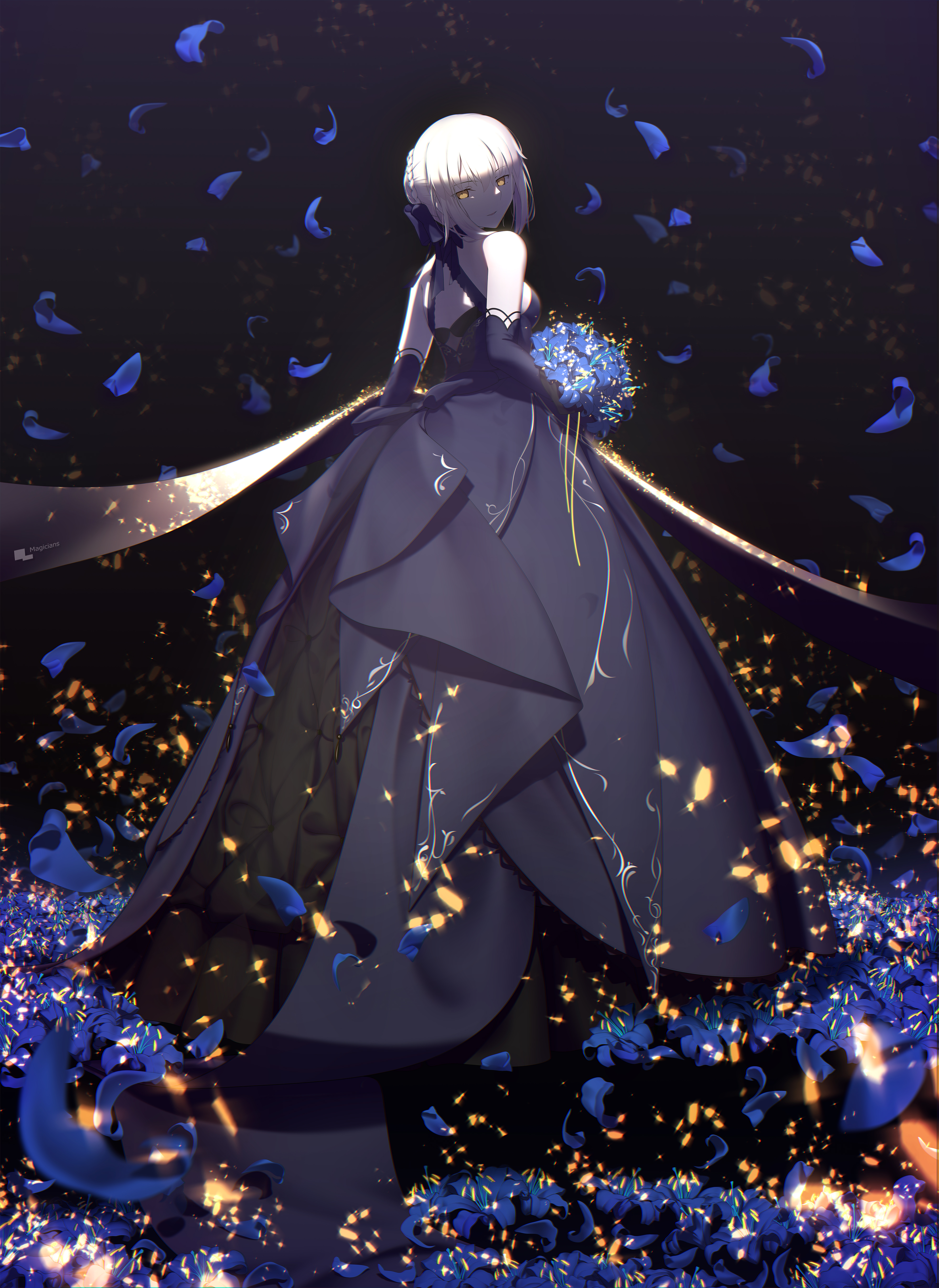 Anime 3581x4908 Fate/Grand Order Fate/Stay Night Saber Alter dress flowers petals blonde Artoria Pendragon Fate series anime girls