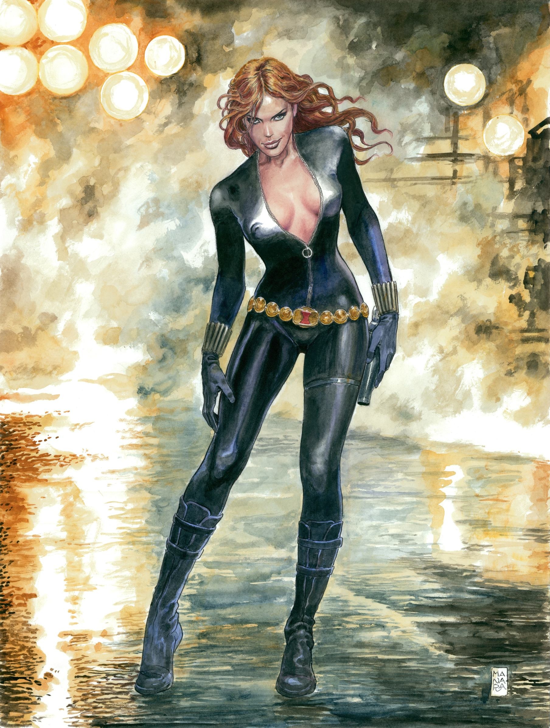General 1808x2394 Milo Manara cleavage Black Widow bodysuit thighs superheroines