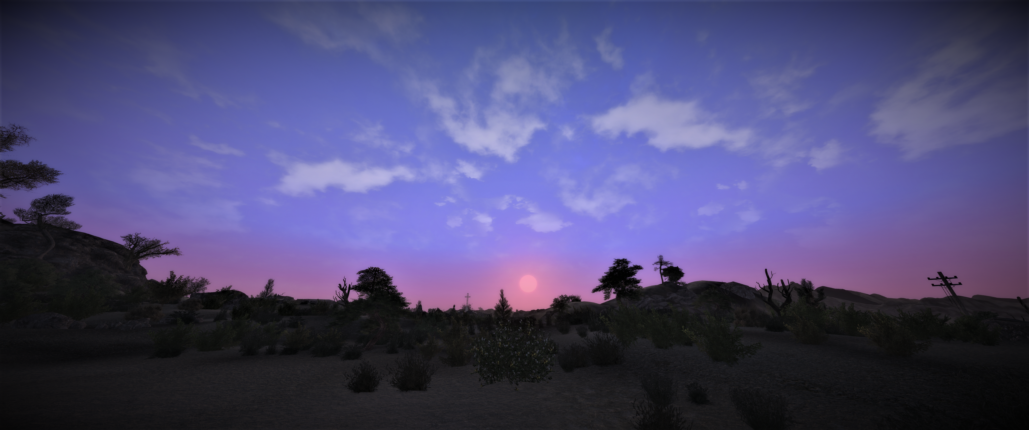 General 3440x1440 Fallout: New Vegas pink clouds pink red sun Nevada video games sky clouds Sun Obsidian Entertainment