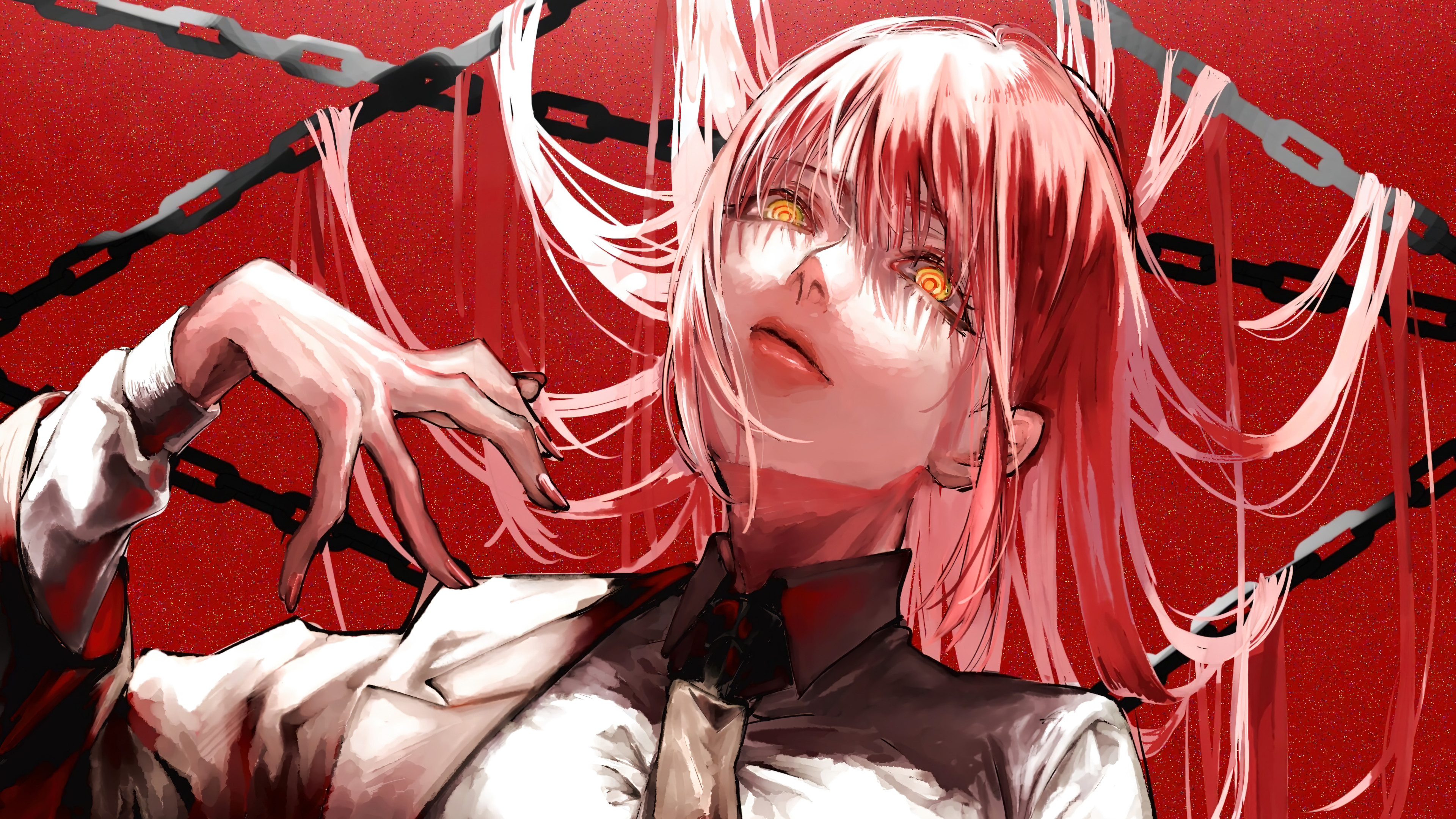 Anime 3840x2160 Chainsaw Man Makima (Chainsaw Man) redhead chains red background yellow eyes looking at viewer anime girls
