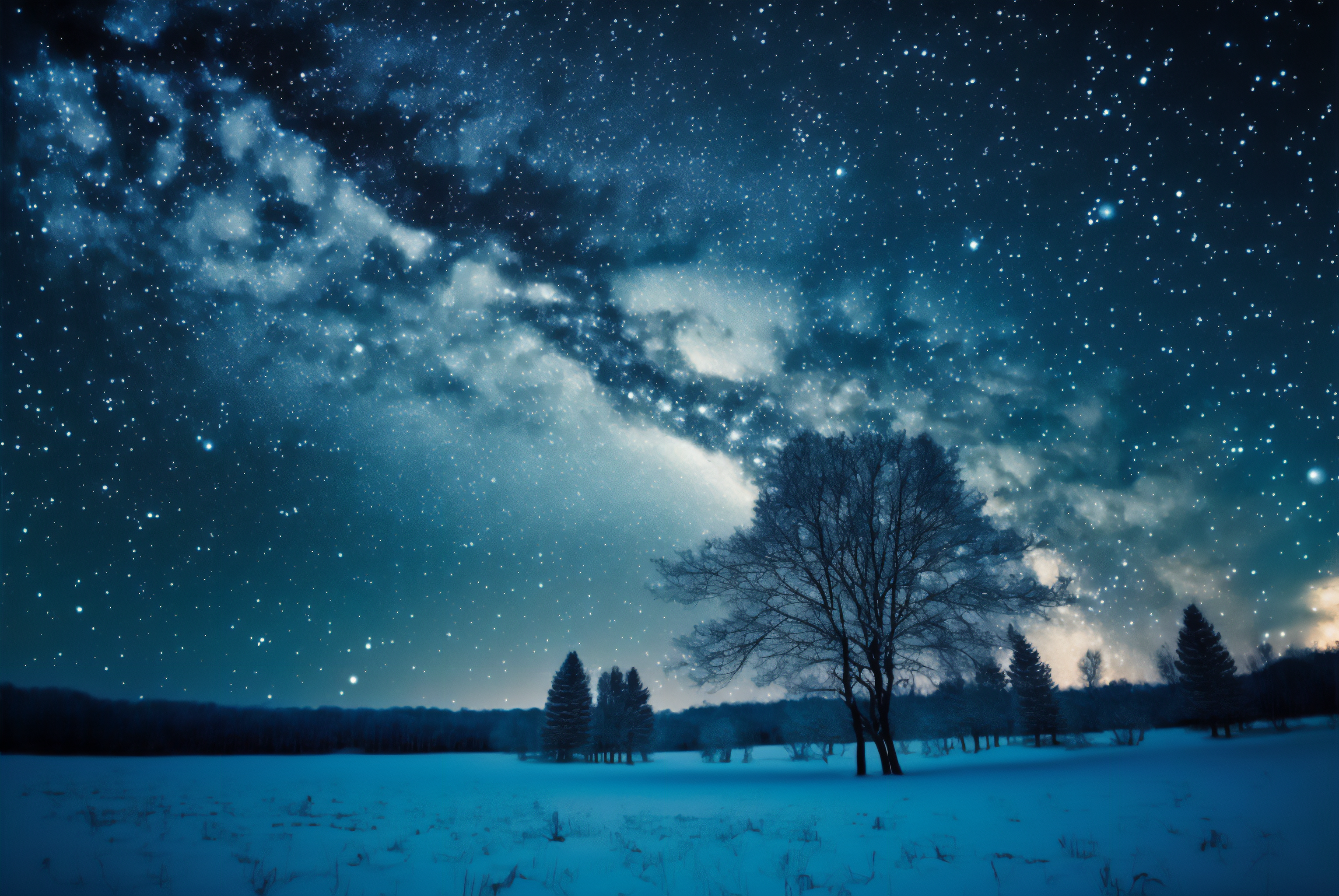 General 3060x2048 AI art winter snow trees night sky sky starry night nature