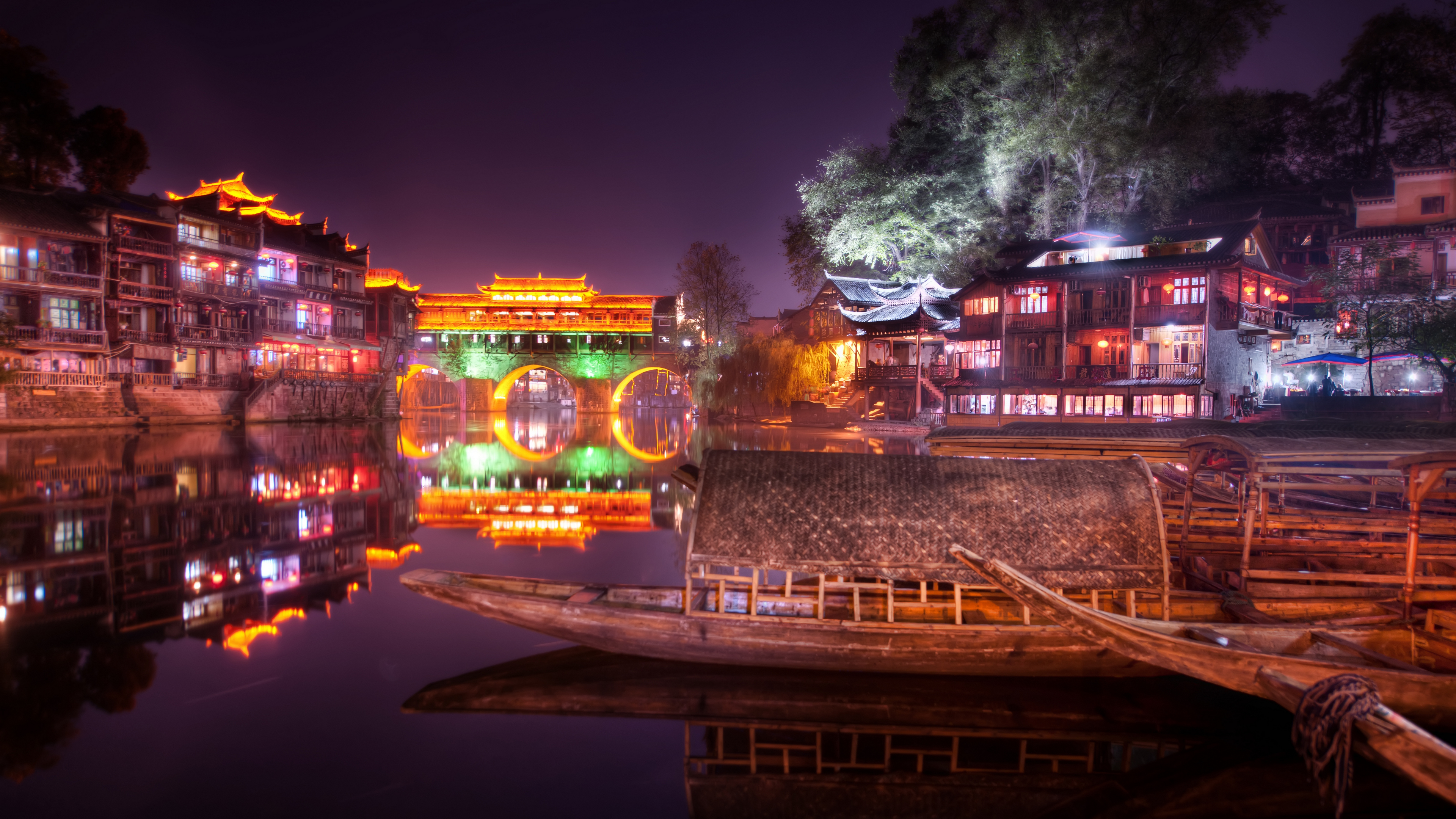 General 3840x2160 China photography Trey Ratcliff water reflection night city city lights boat