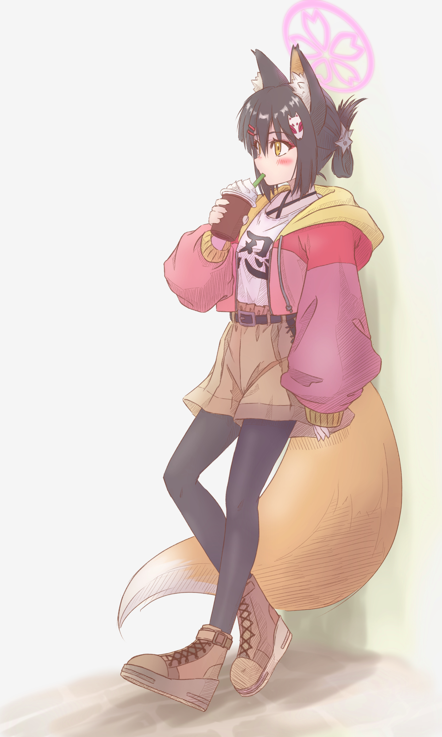Anime 1440x2400 anime anime girls digital art artwork petite Pixiv 2D fox girl fox ears fox tail drink drinking