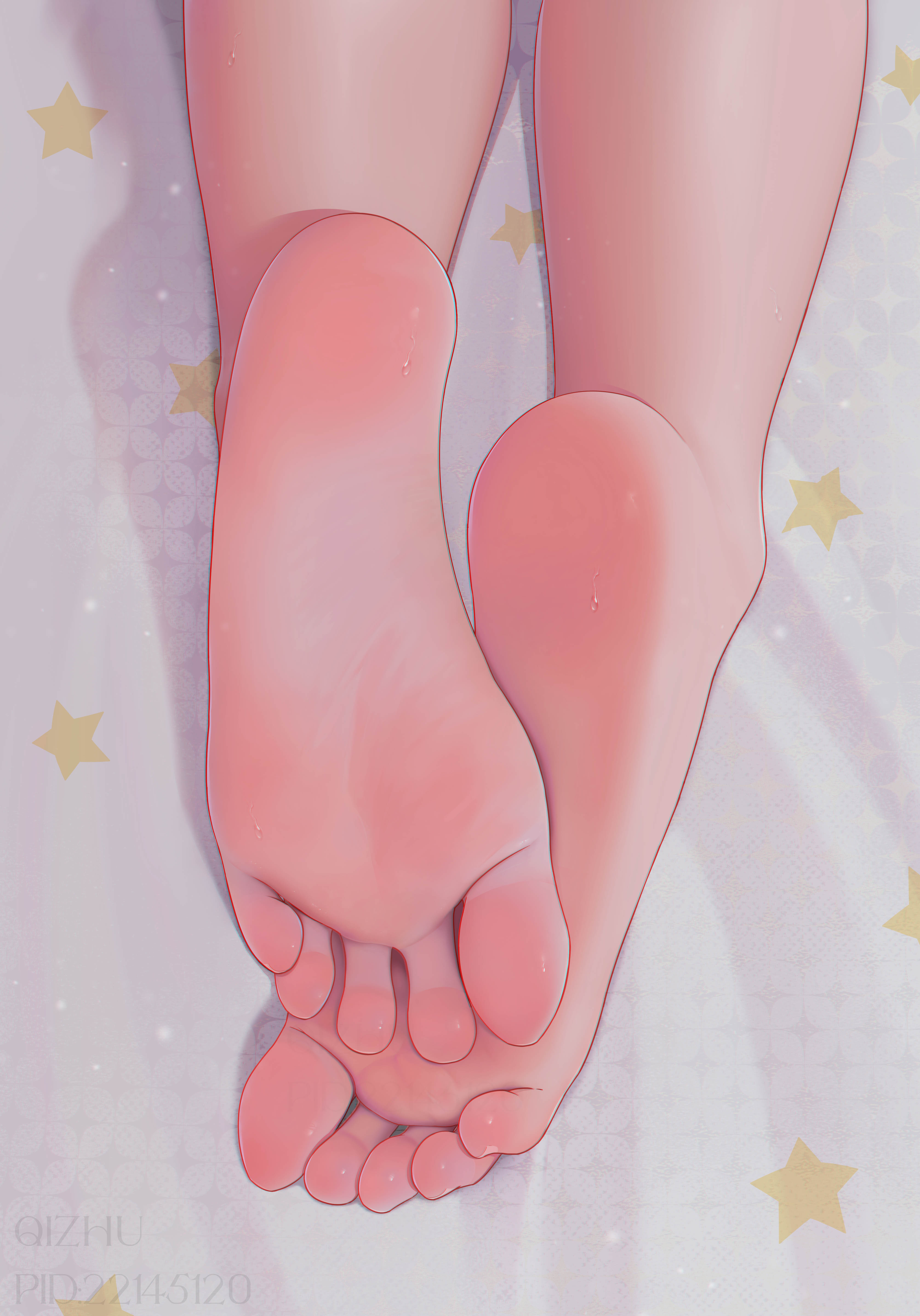 Anime 4002x5728 qizhu feet foot fetishism legs foot sole toes closeup blushing women stars portrait display