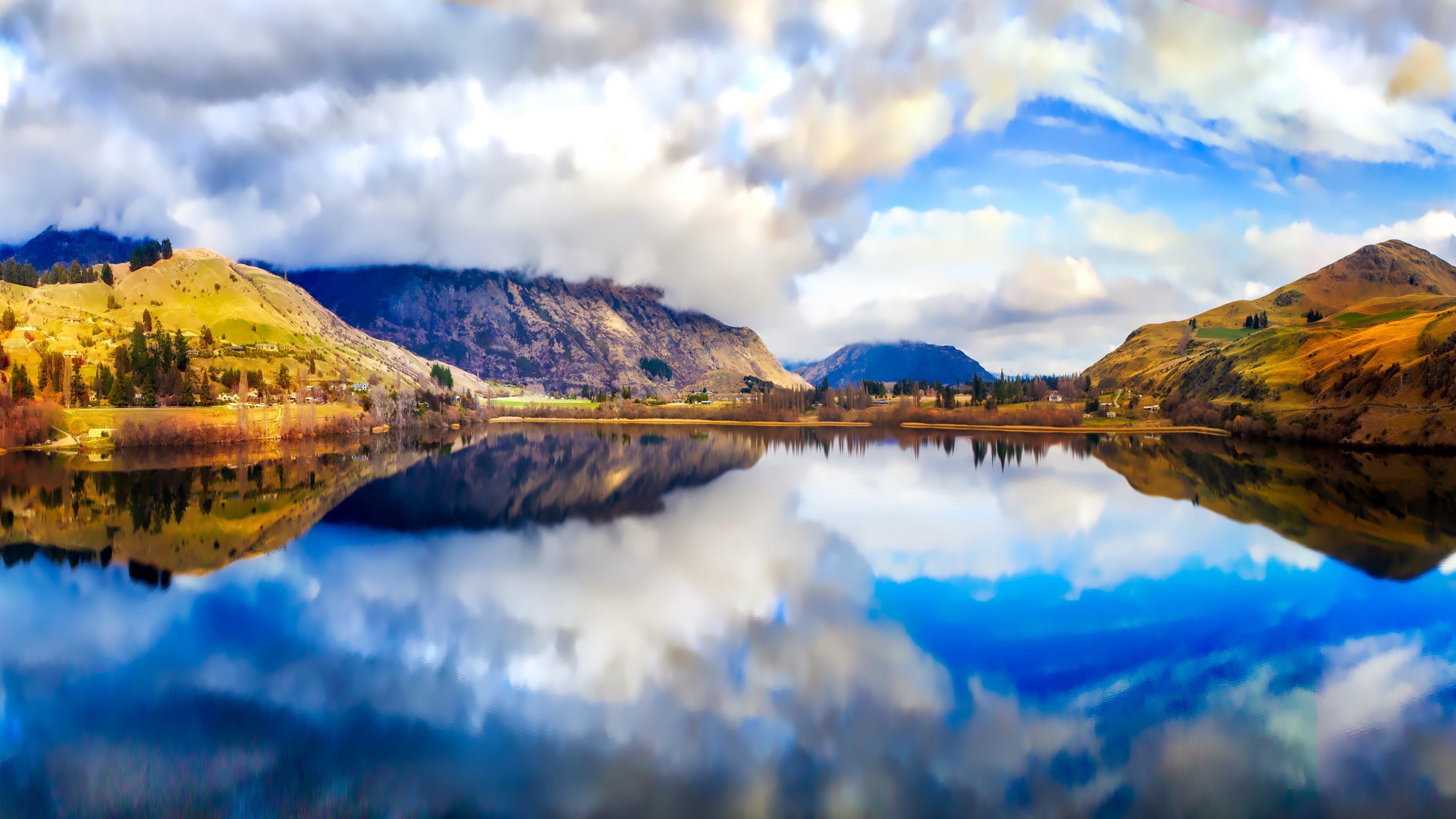 General 3840x2160 landscape 4K New Zealand nature water reflection mountains clouds sky