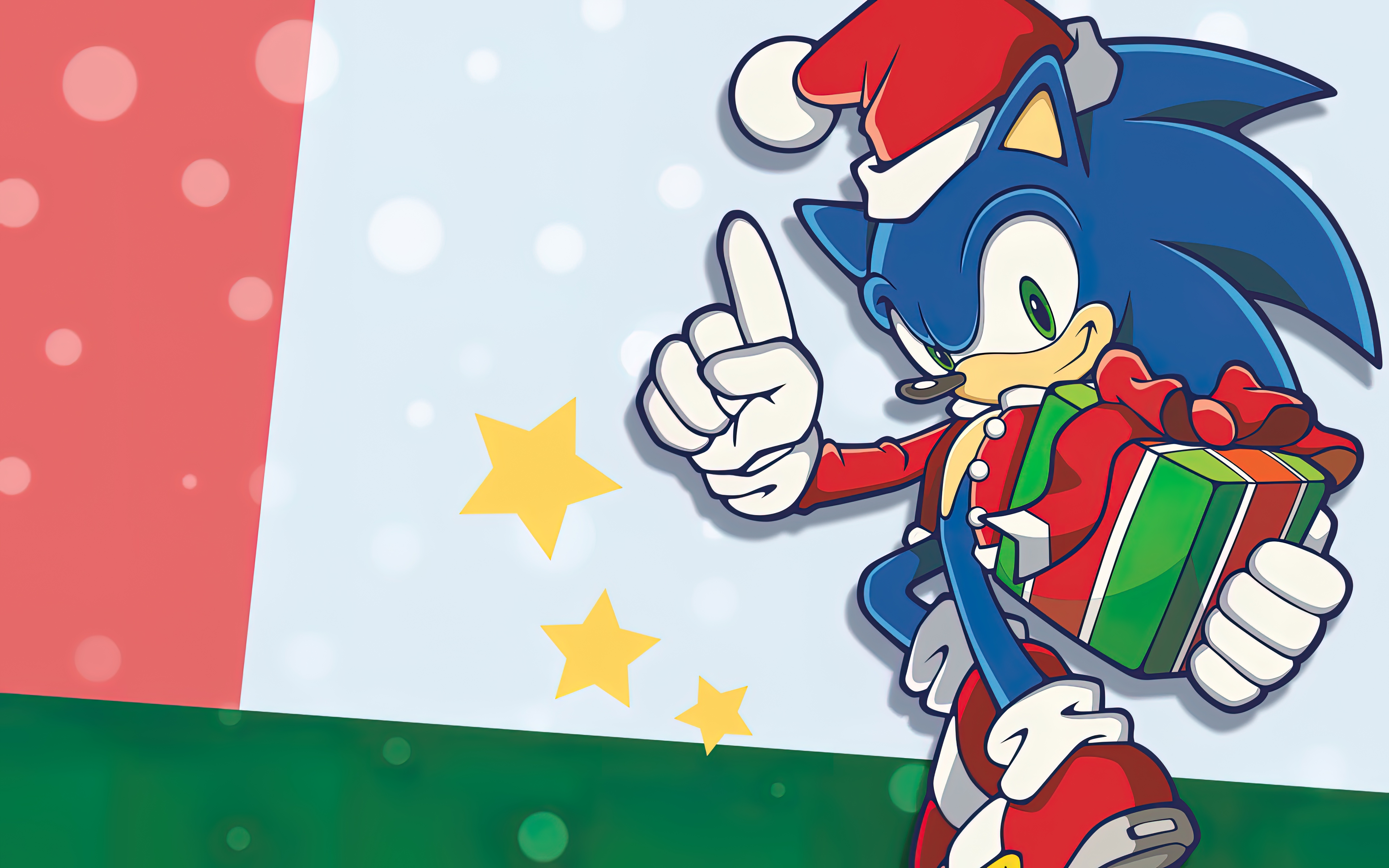 General 3840x2400 Sonic Sonic the Hedgehog holiday Christmas Santa hats presents Christmas clothes christmas dress simple background video game art video games video game characters artwork winter Christmas presents Sega