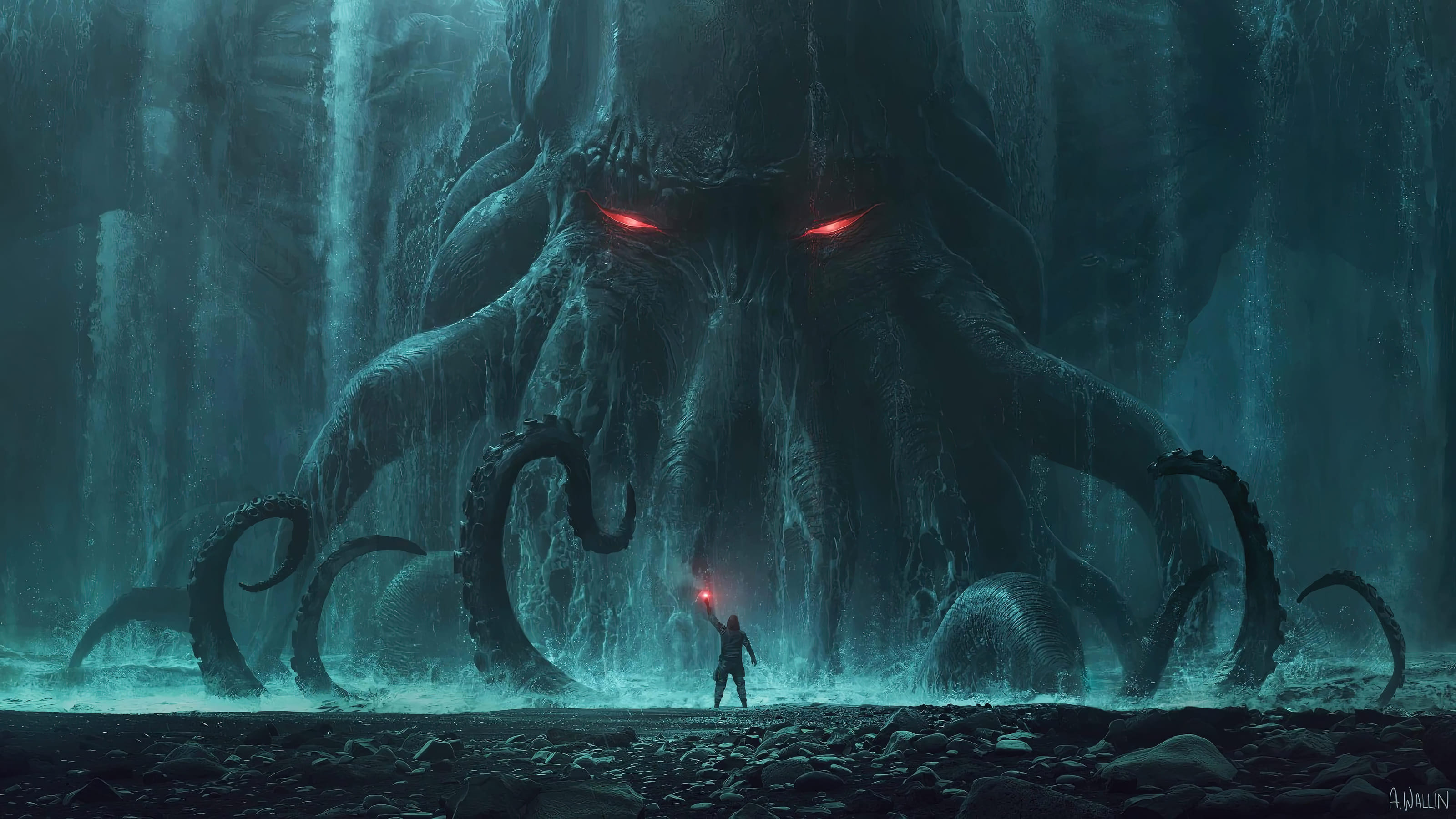 General 3200x1800 digital art painting drawing Andree Wallin octopus