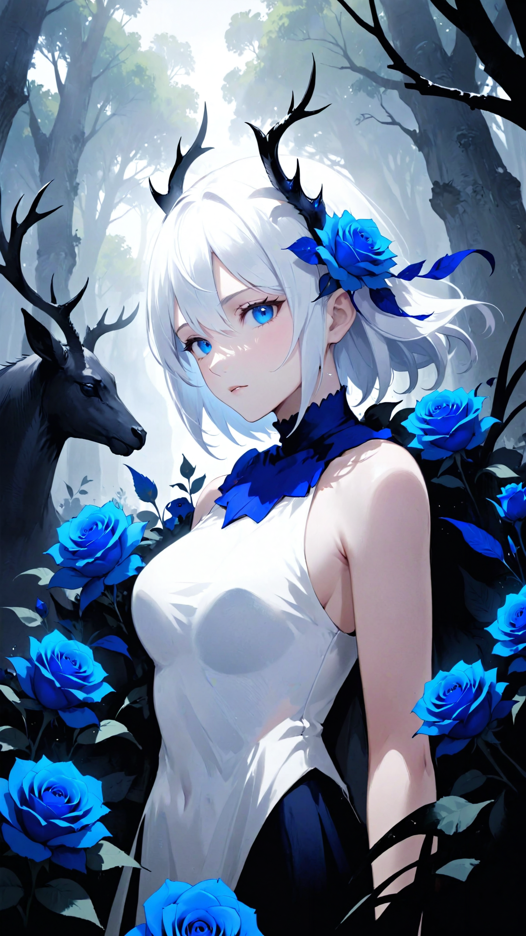 Anime 1728x3072 AI art anime rose deer horns flowers