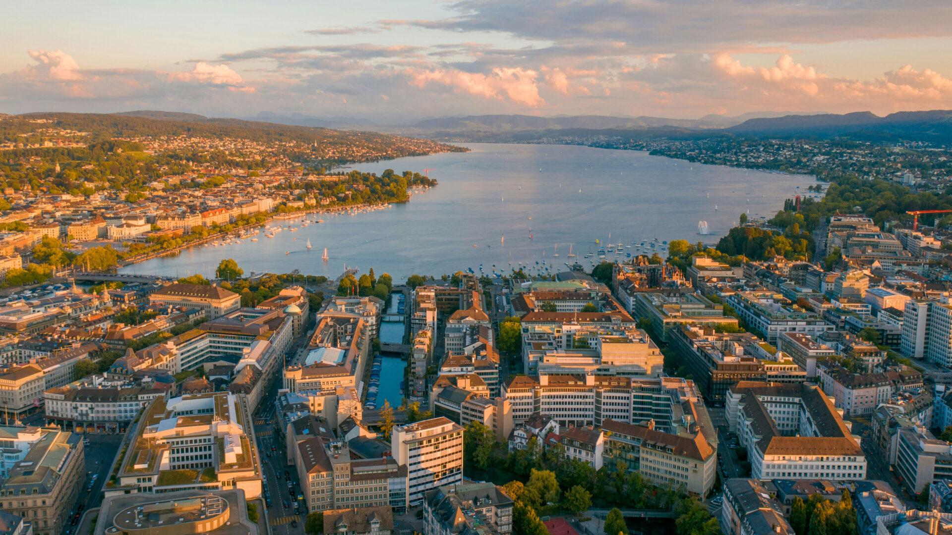 General 1920x1080 building urban city Zurich  Switzerland cityscape rooftops lake aerial view sky clouds yacht