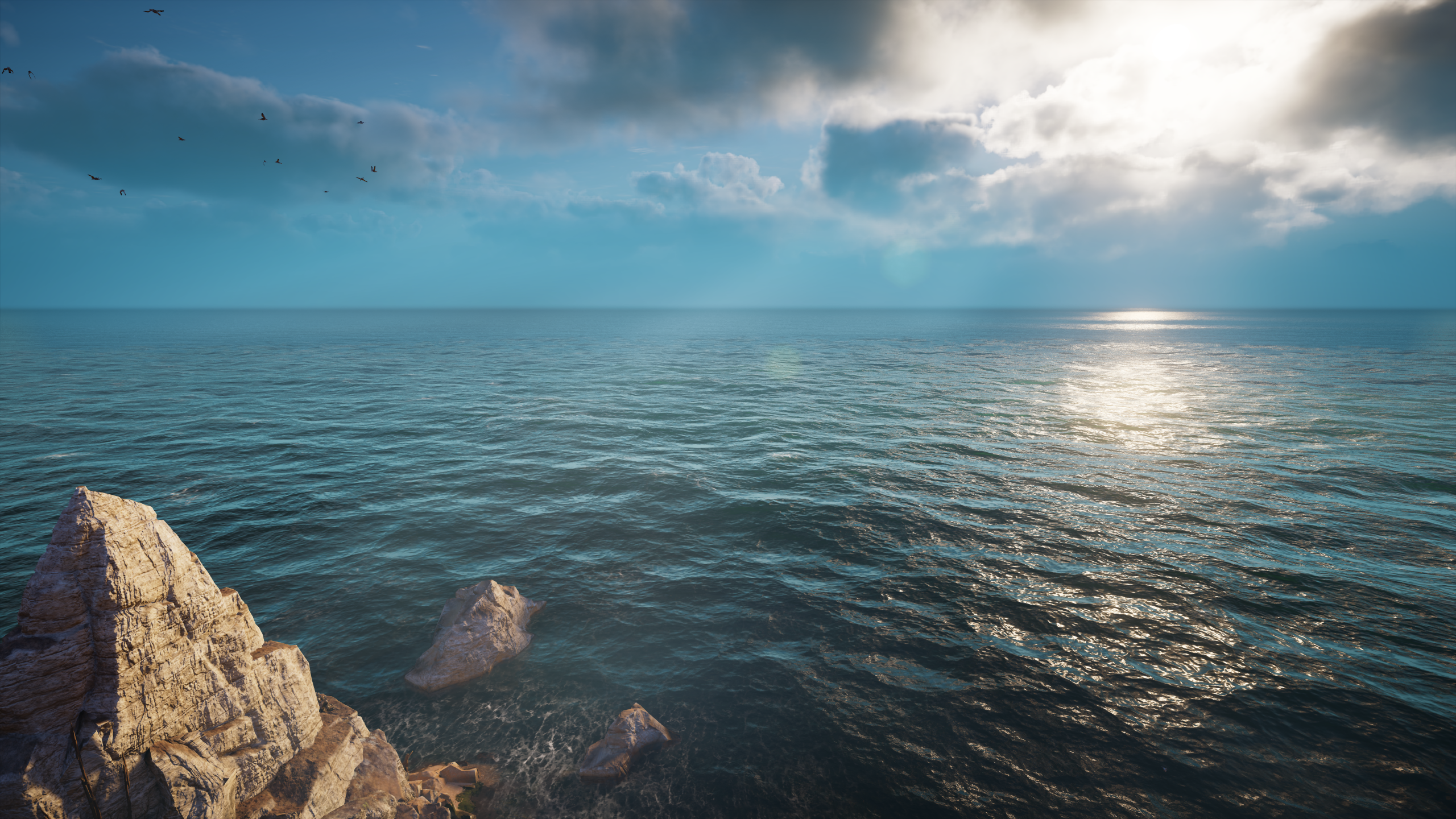 General 2560x1440 ocean view horizon water video games clouds sky sea rocks CGI Assassins Creed: Odyssey