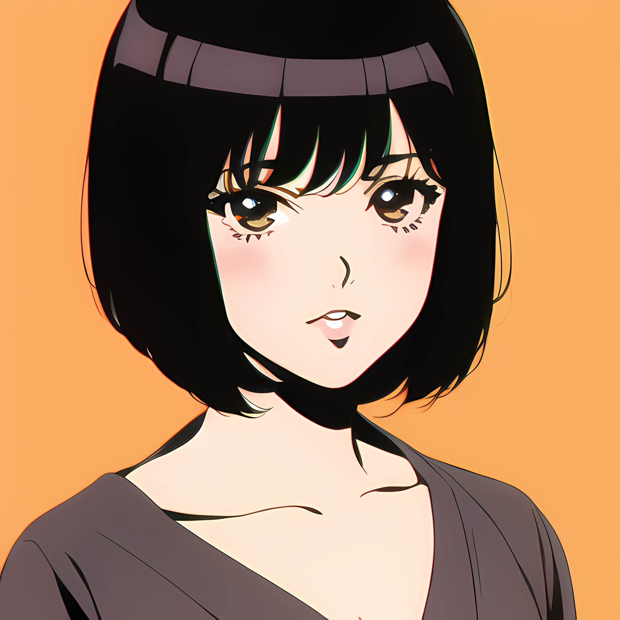 Anime 2048x2048 anime girls novel ai anime women face black hair orange background