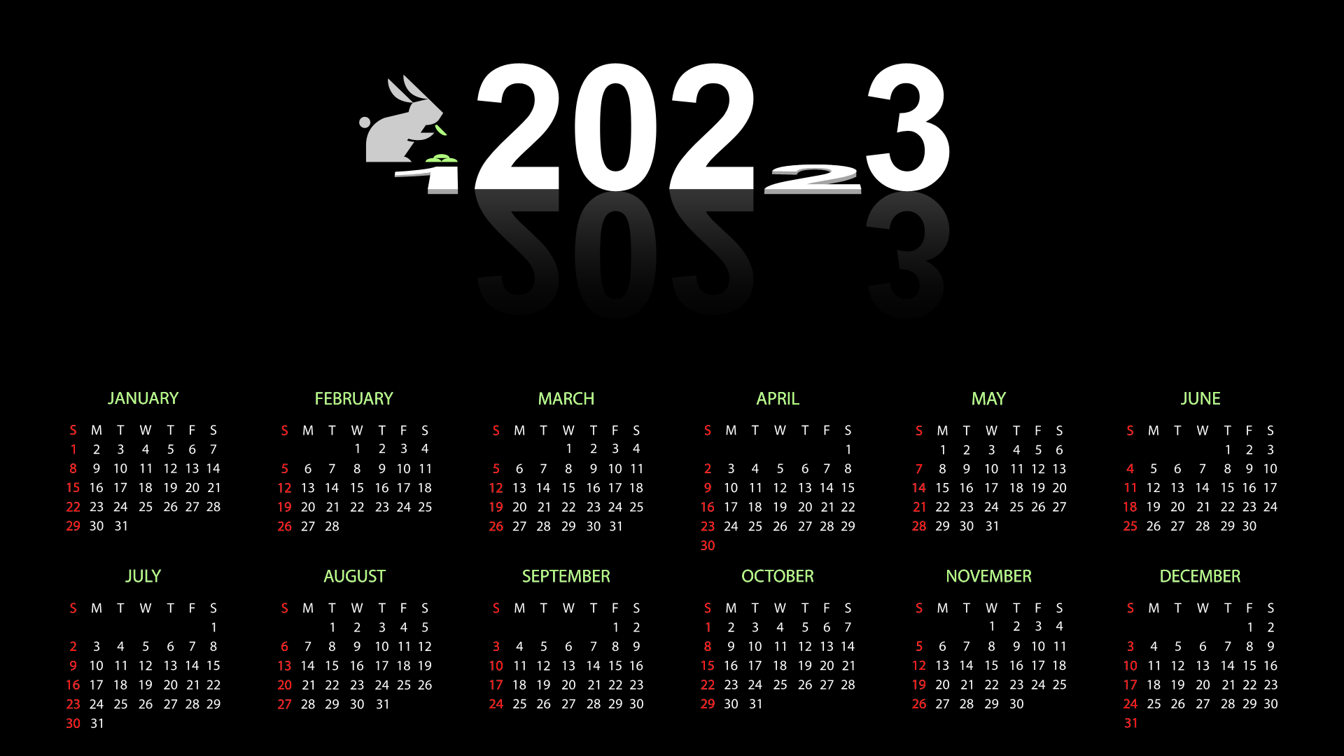 General 1920x1080 2023 (year) calendar numbers black background