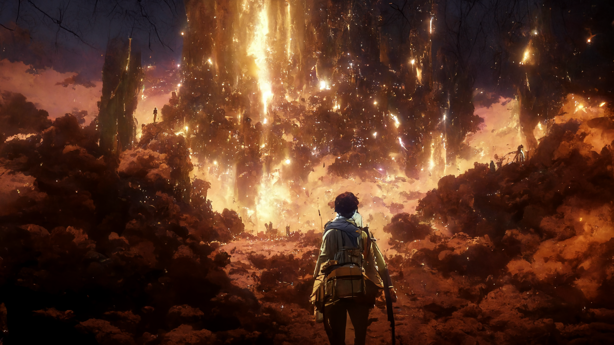 Anime 2048x1152 anime Attack on Titan (Game) explosion stars Eren Jeager anime boys