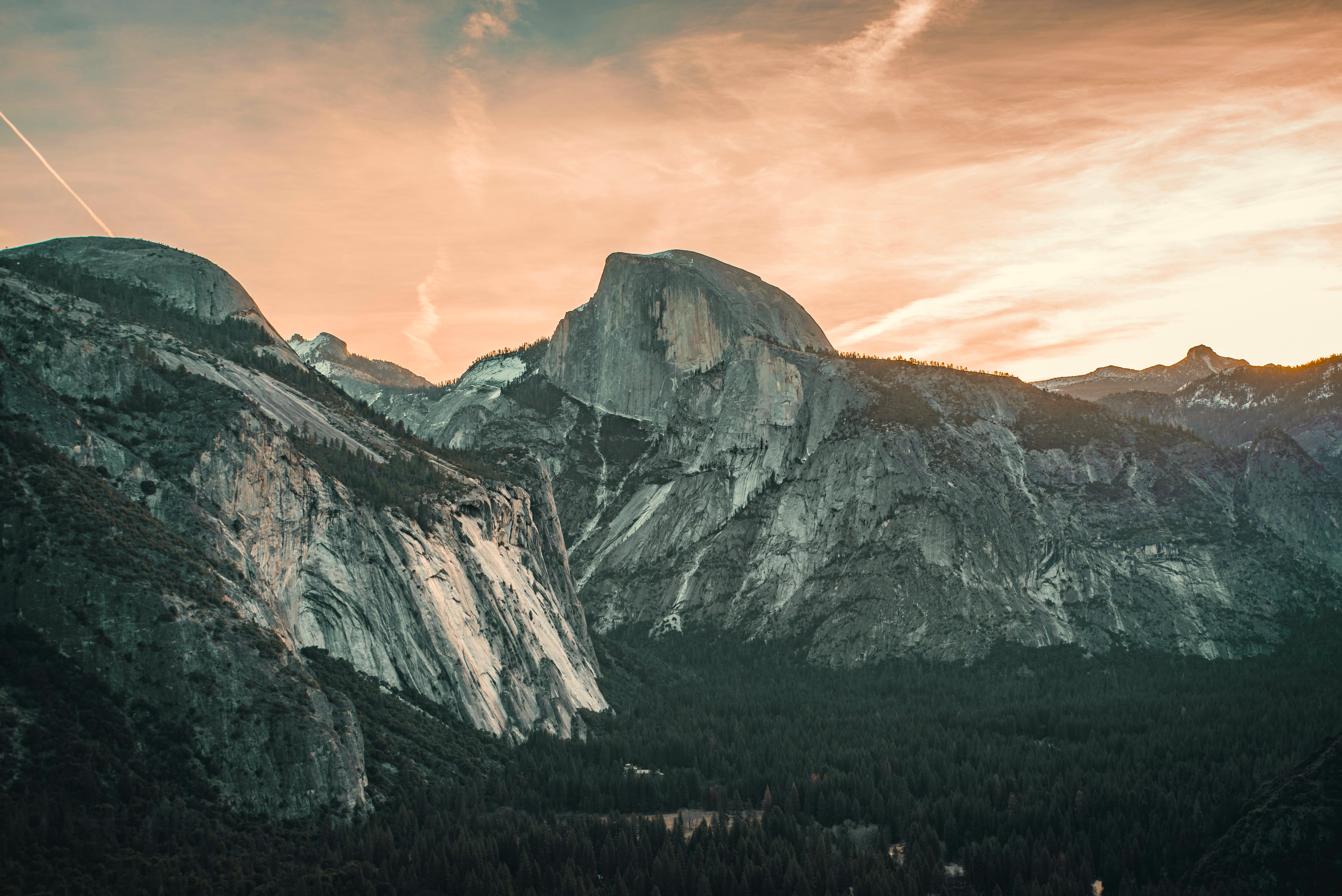 General 5473x3654 nature landscape clouds sky trees forest mountains sunrise golden hour valley Half Dome Yosemite Valley Yosemite National Park USA