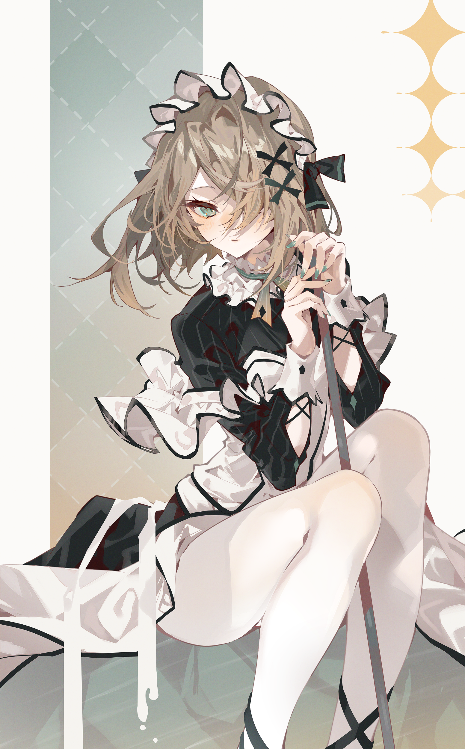 Anime 1552x2500 anime girls green eyes portrait display maid hair over one eye maid outfit