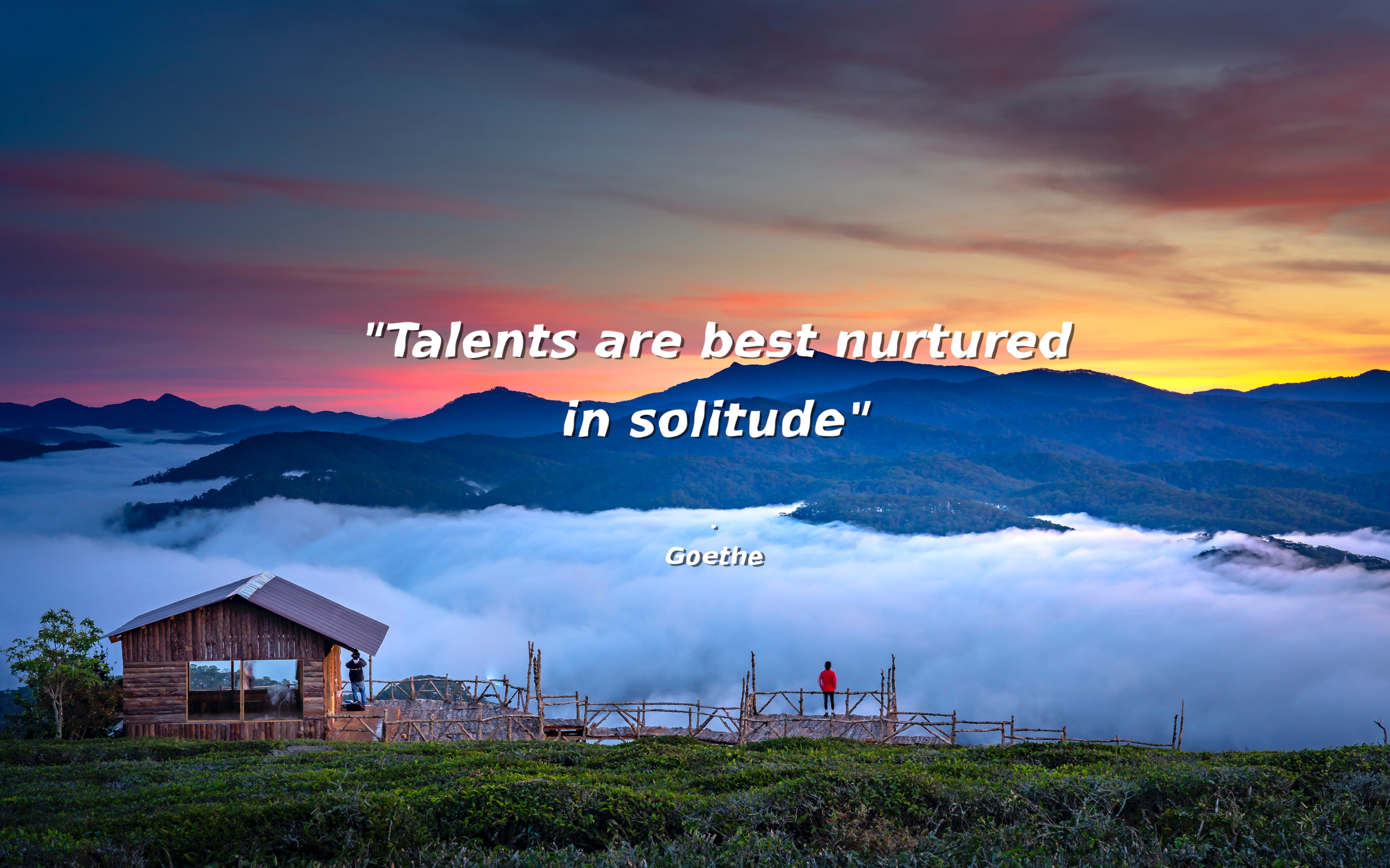 General 2560x1600 nature quote wisdom landscape cabin mountains sunset sunset glow clouds sky grass text