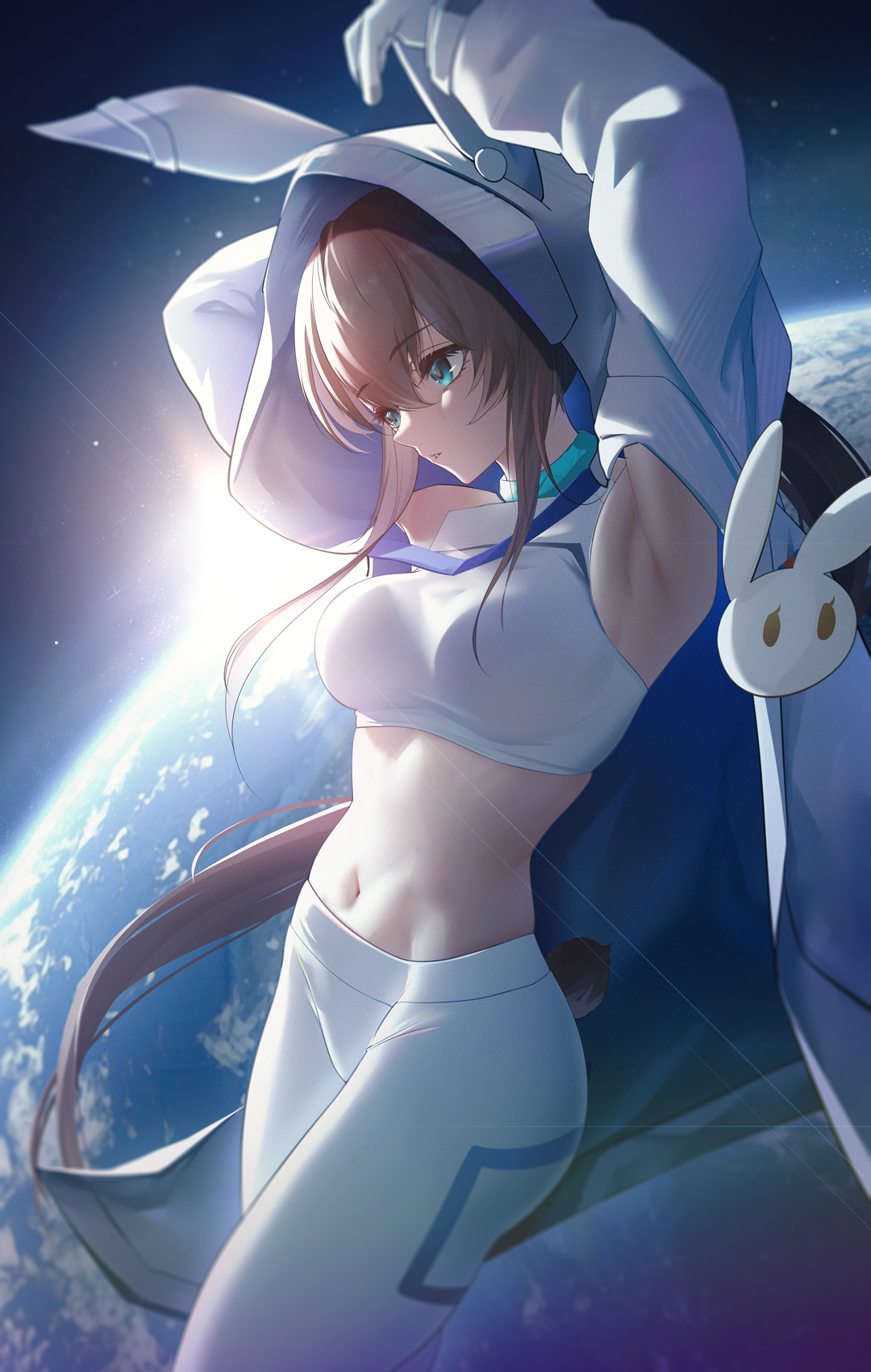 Anime 1080x1701 anime anime girls Pixiv portrait display bunny girl bunny ears planet space stars sunlight blonde blue eyes armpits belly belly button long hair bunny tail Arknights Amiya (Arknights)