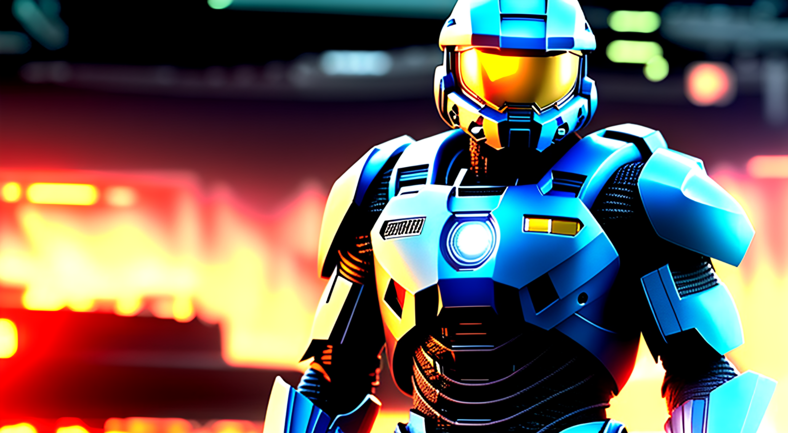 General 2560x1408 AI art Halo Infinite Spartans (Halo) digital art blurred blurry background armor