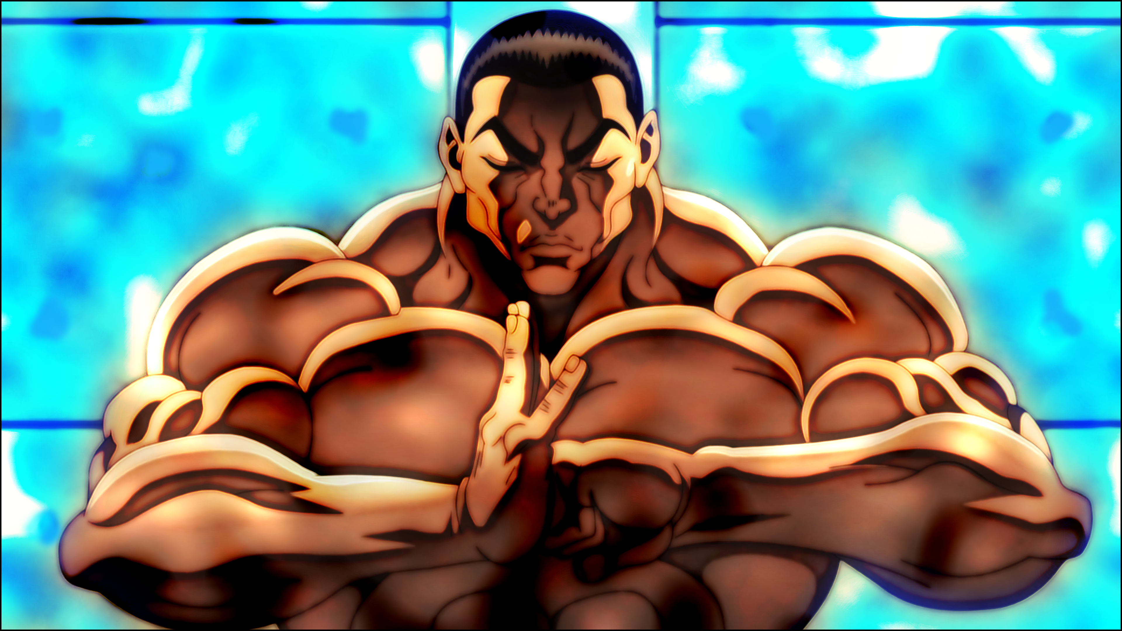 Anime 3840x2160 Baki the Grappler Baki Hanma anime anime men muscles closed eyes shirtless frown