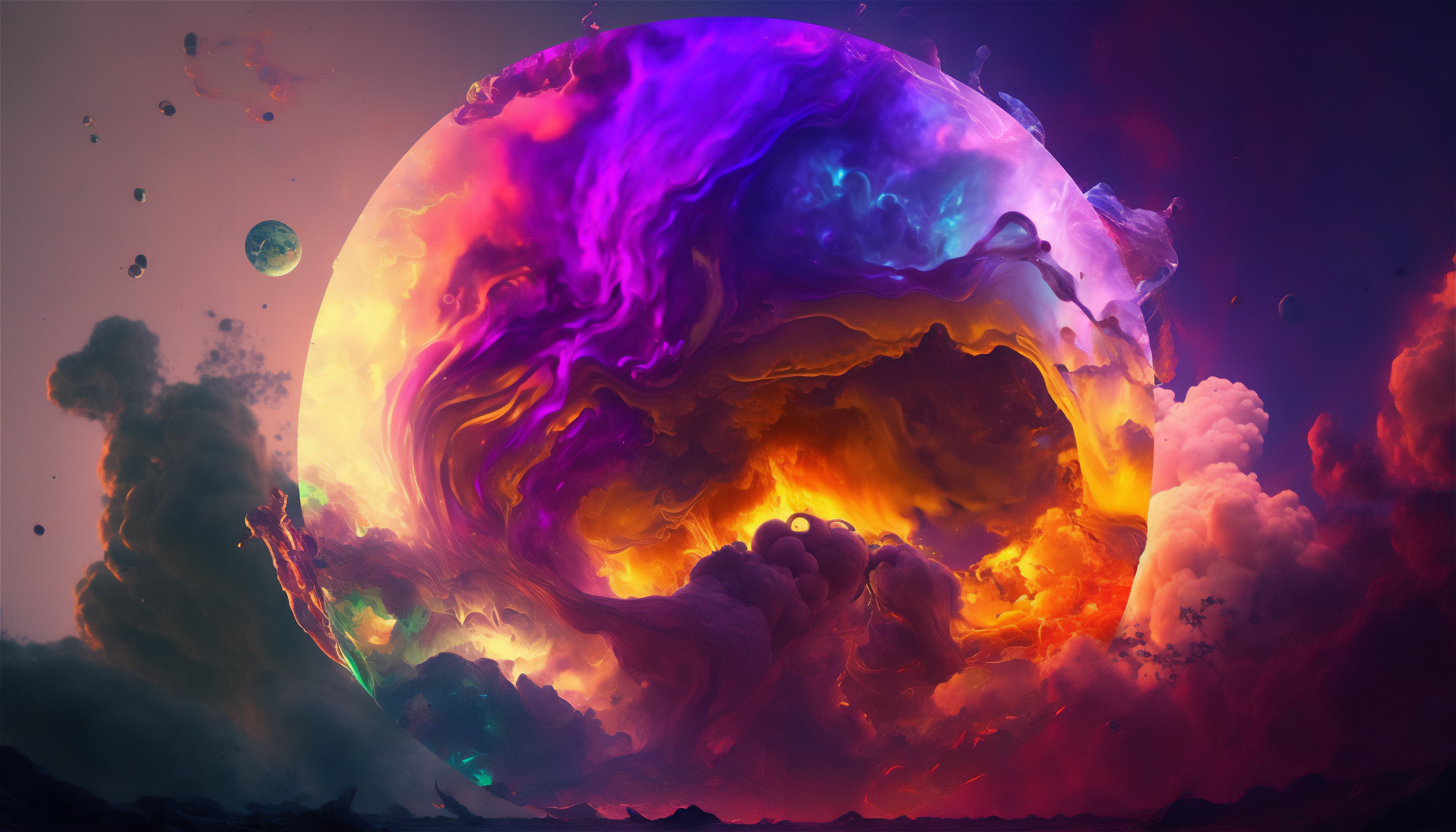 General 3136x1792 AI art abstract colorful clouds sphere space