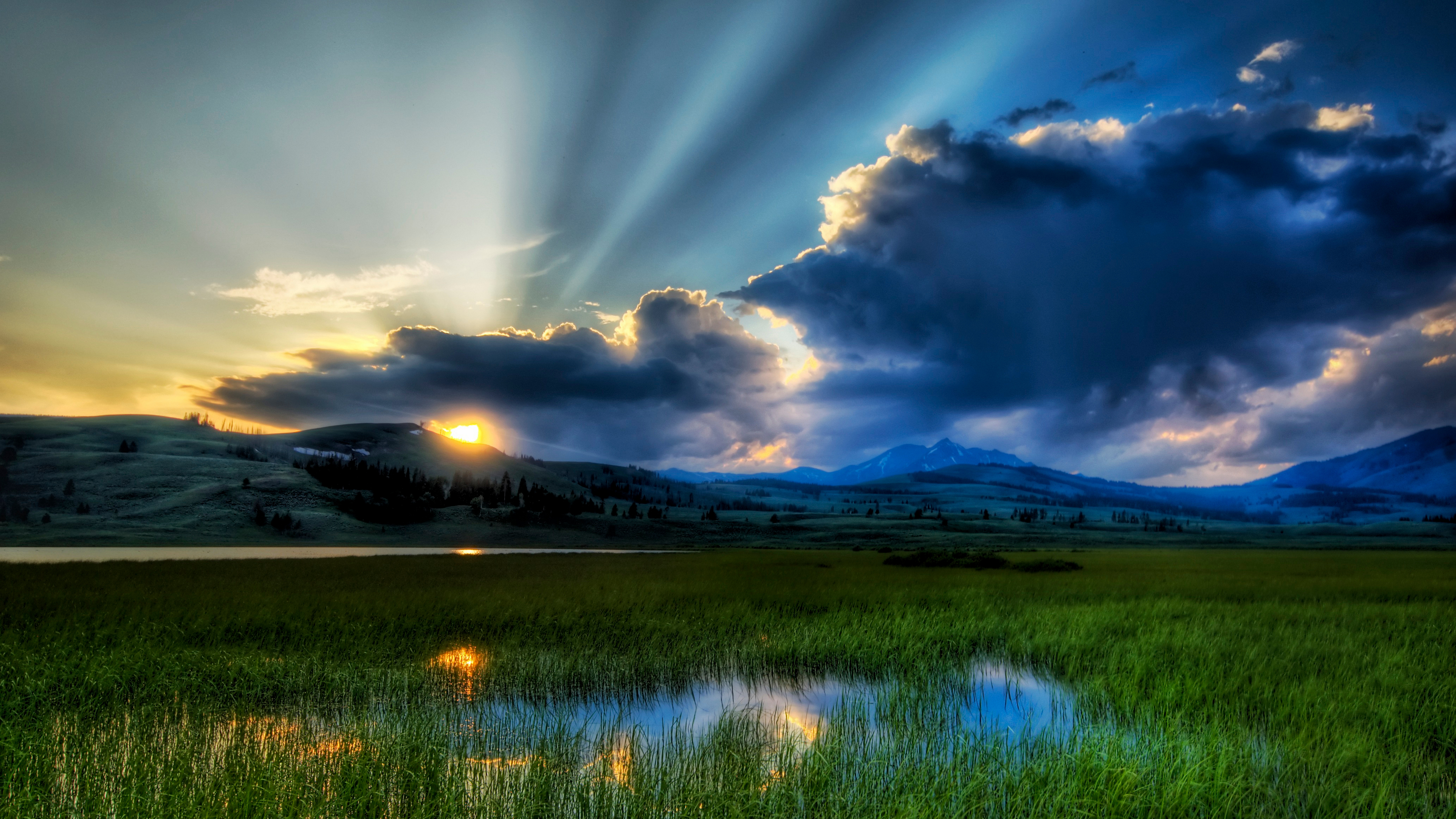 General 3840x2160 Trey Ratcliff photography landscape nature summer sunset water mountains hills sky clouds sunset glow reflection