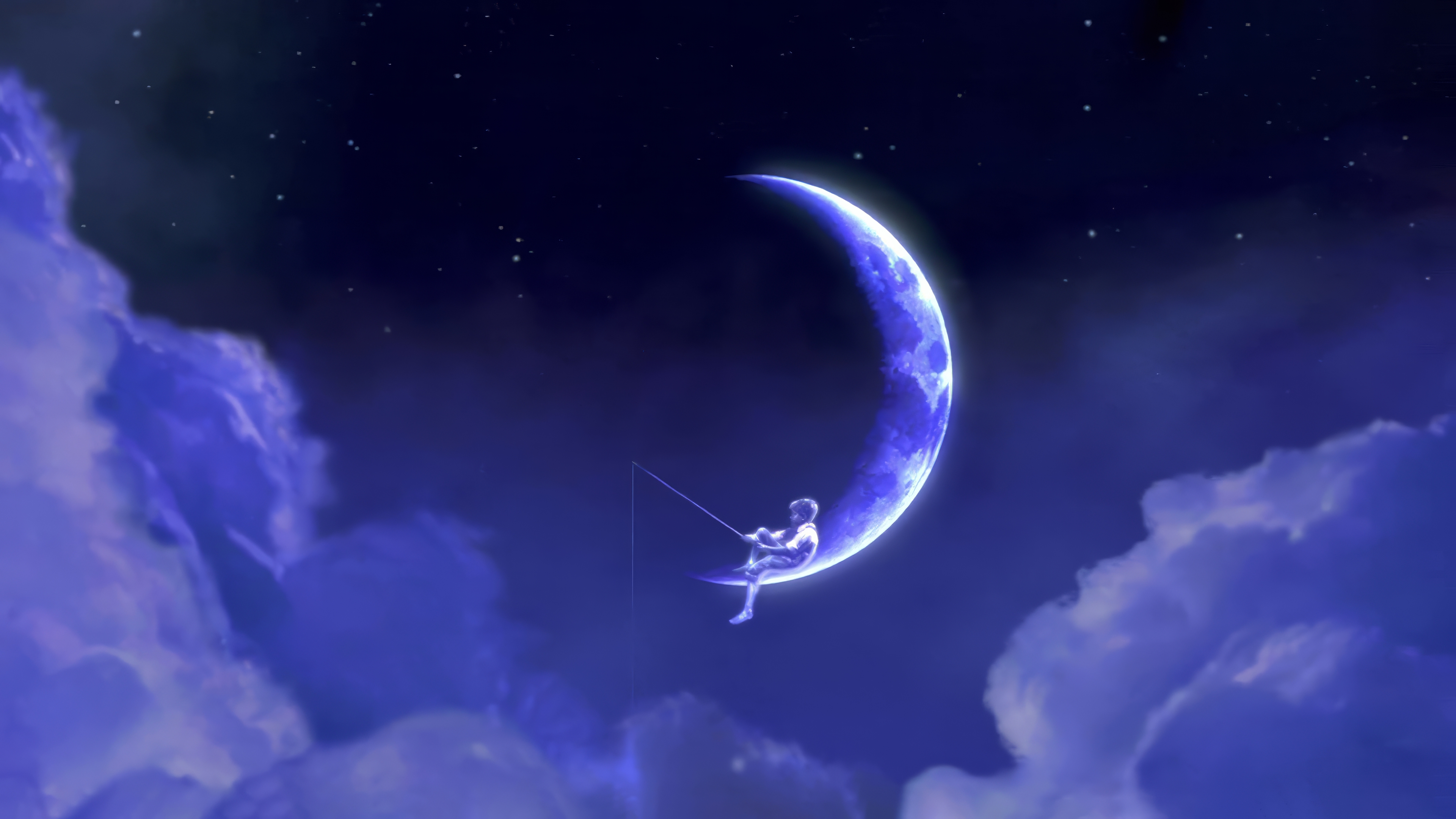 General 3840x2160 Dreamworks Moon night blue clouds stars fishing digital art