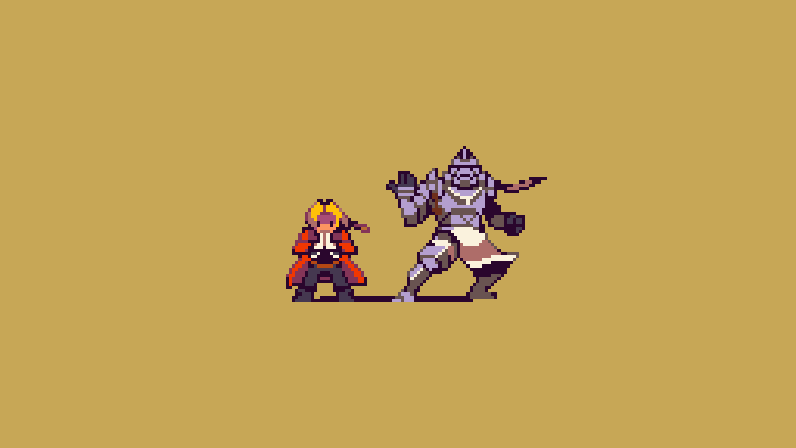 Anime 2560x1440 pixelated pixel art Full Metal Alchemist Full Metal Alchemist Brotherhood Elric Edward Elric Alphonse simple background minimalism armor cape braids loincloth loin cloth gloves white gloves red cape bangs fighting stance clapping