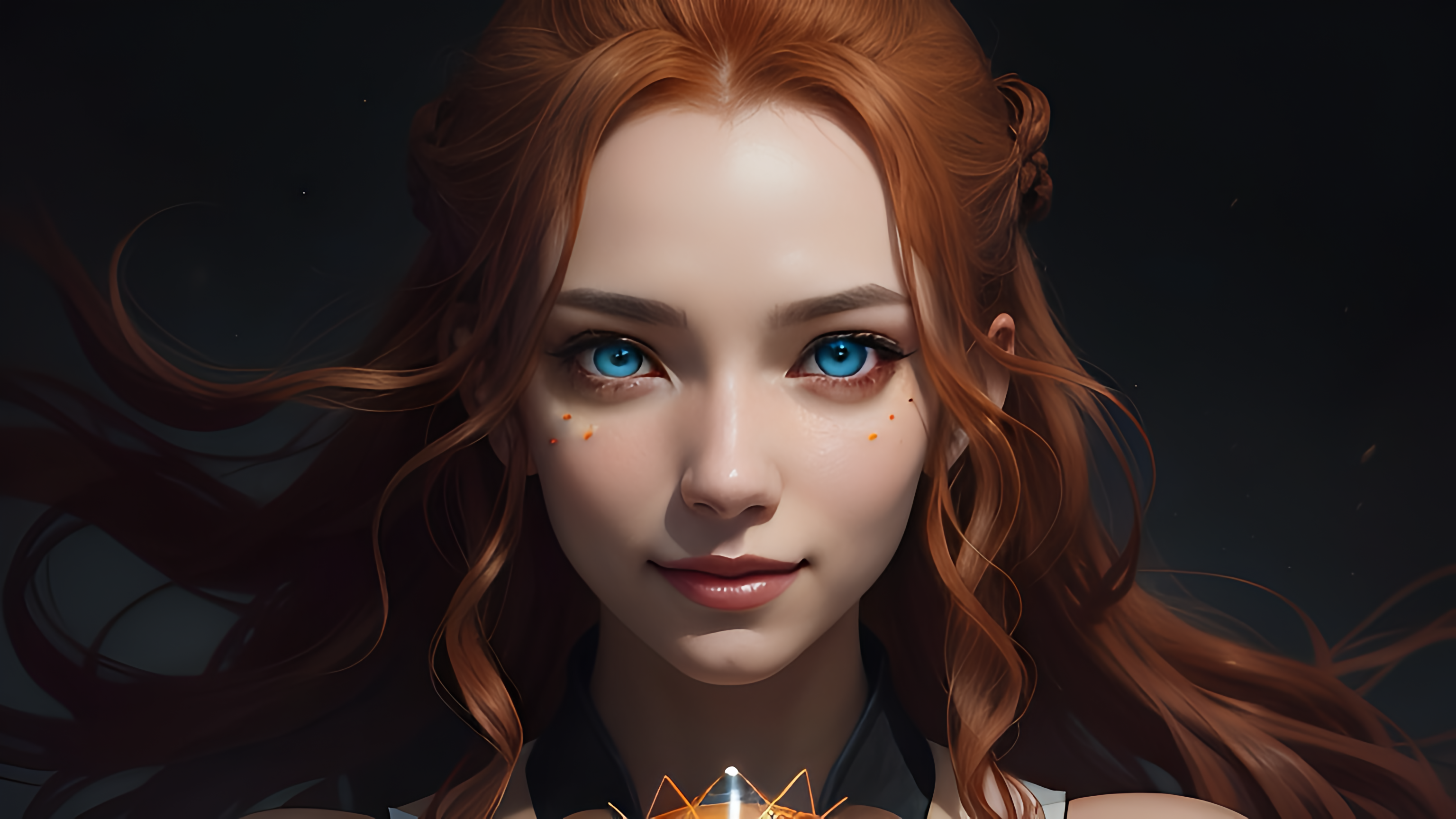 People 3072x1728 AI art female character redhead blue eyes