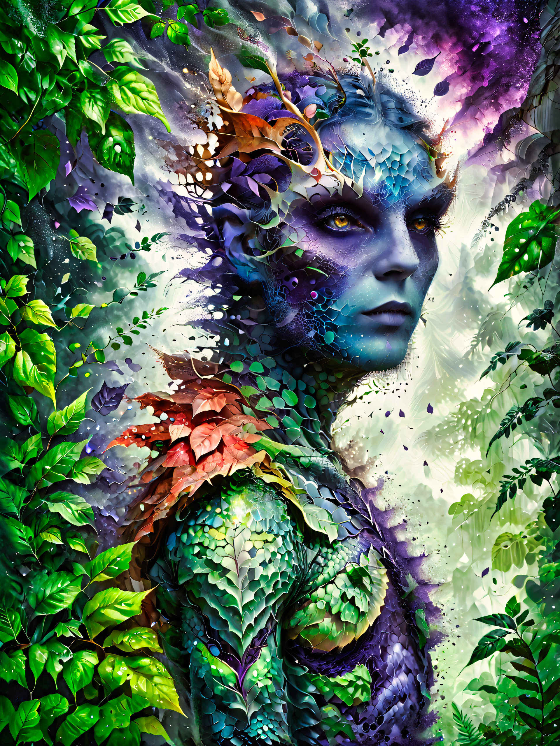 General 1920x2560 AI art digital art dar0z artwork aliens plants leaves looking away creature