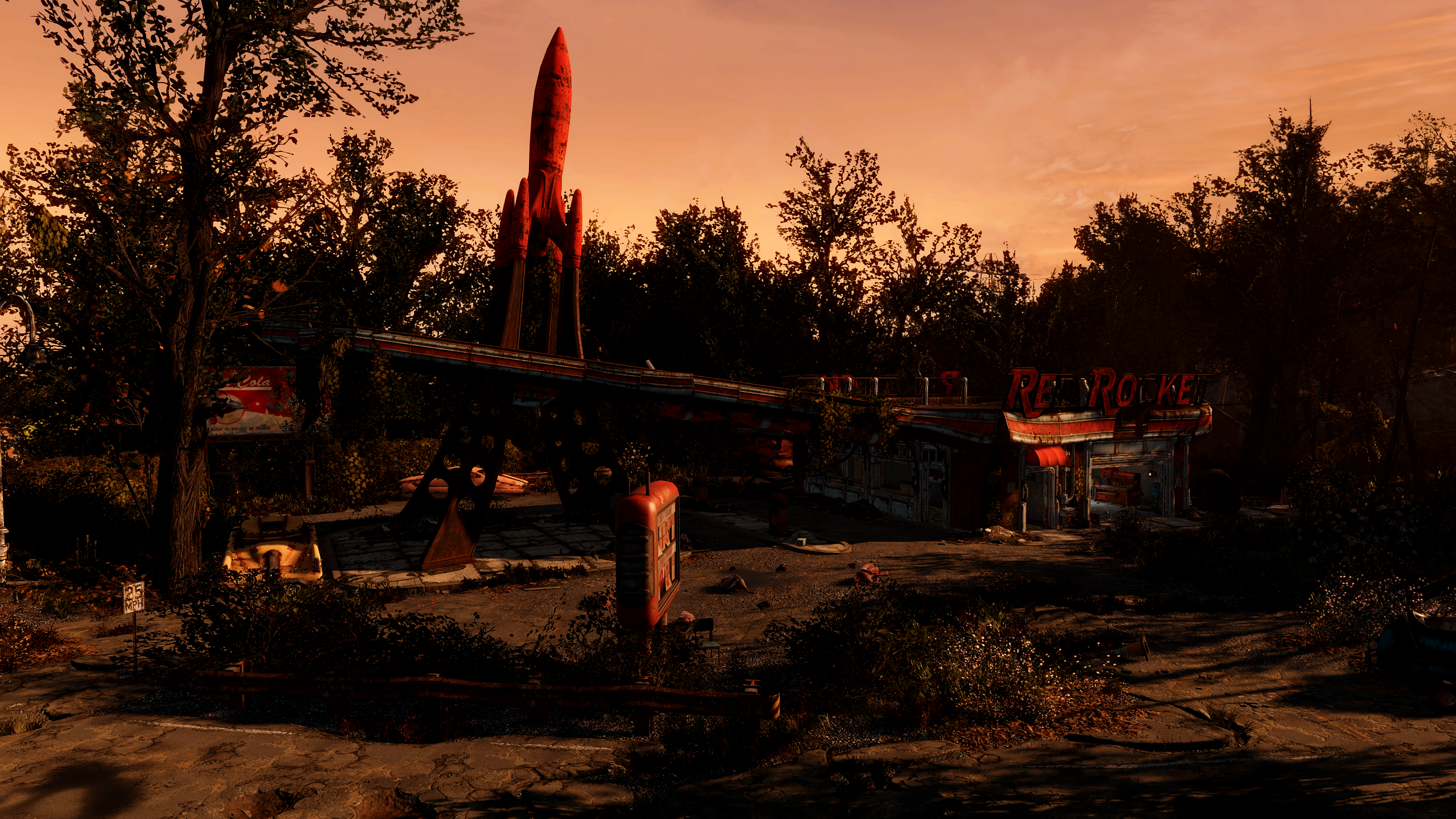 General 2560x1440 Fallout 4 video games Red Rocket Fallout video game art trees sunset glow CGI Bethesda Softworks