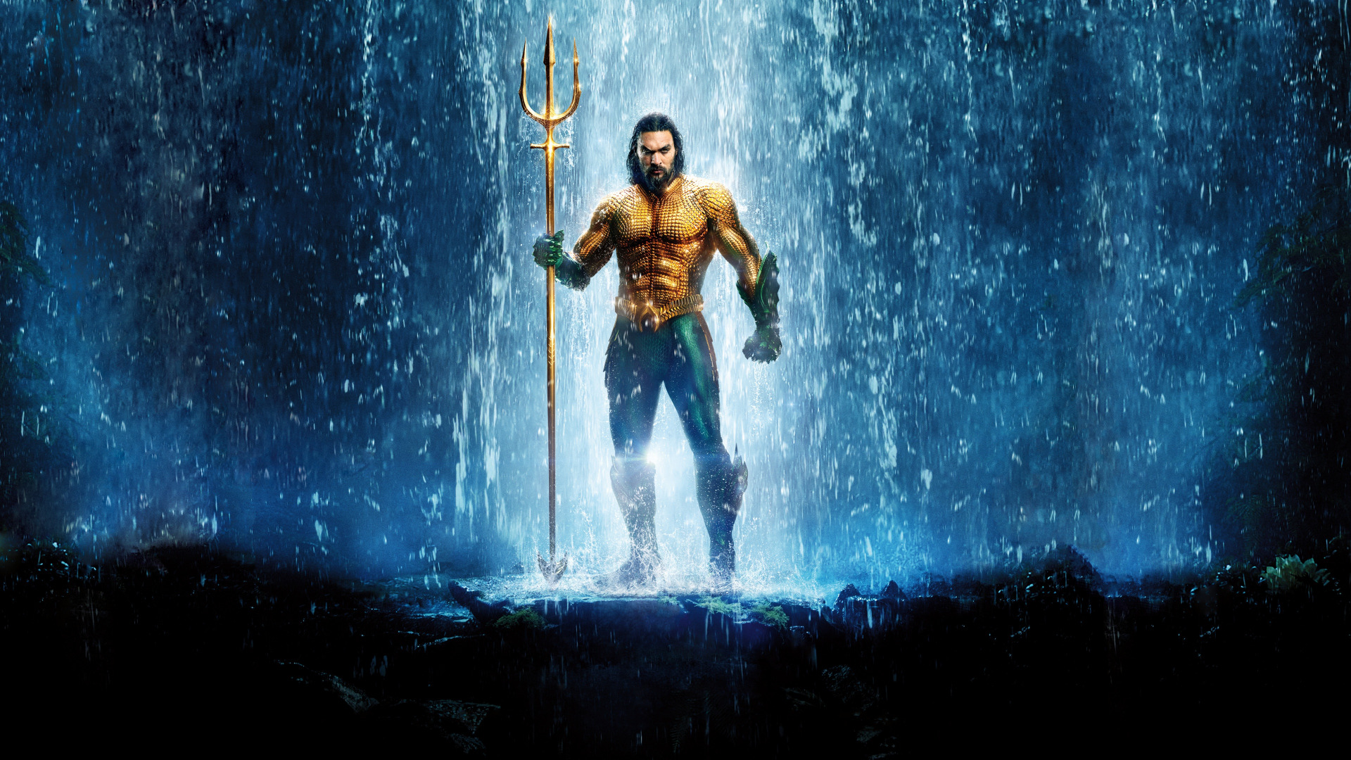 People 1920x1080 Jason Momoa DC Comics Aquaman superhero Justice League standing water muscles beard looking at viewer digital art
