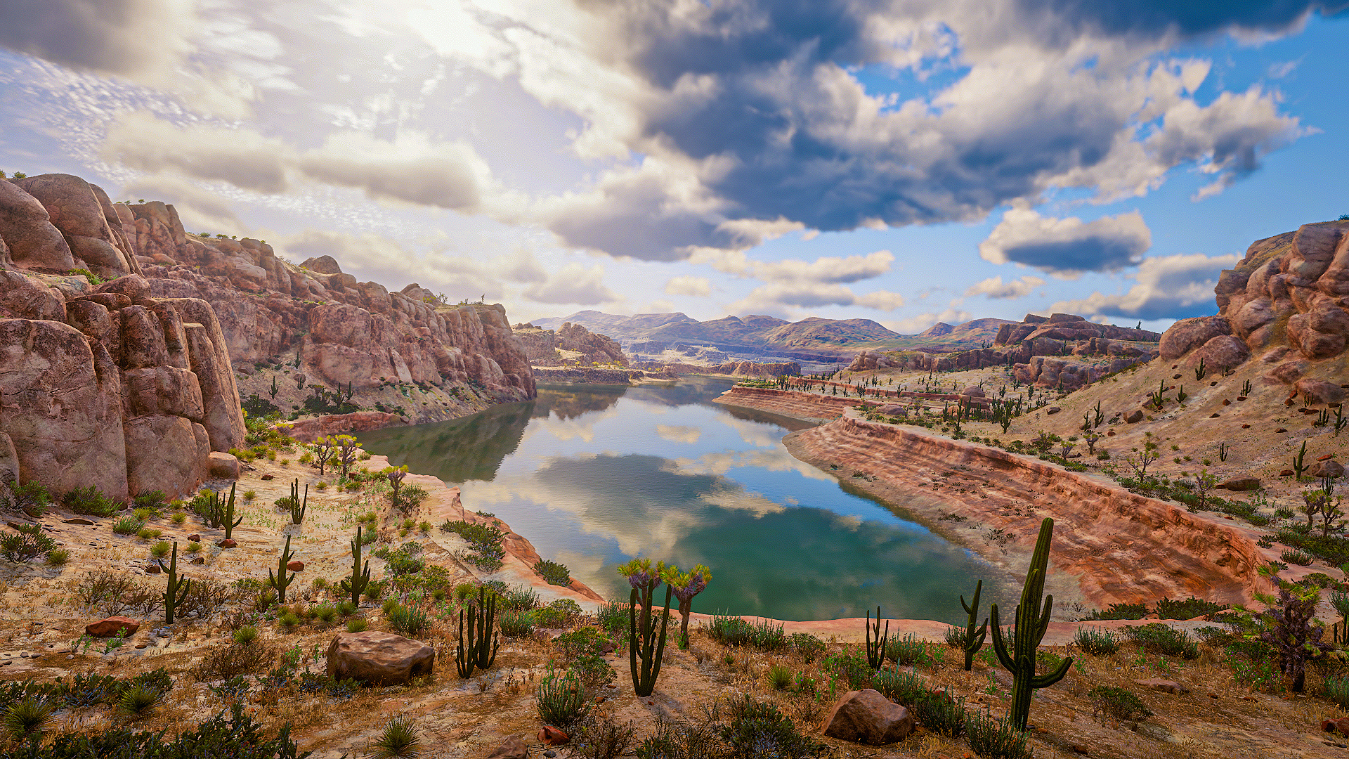 General 1920x1080 Red Dead Redemption 2 video games screen shot nature Sky (game) cactus water western reflection video game art sky sunlight landscape desert clouds CGI