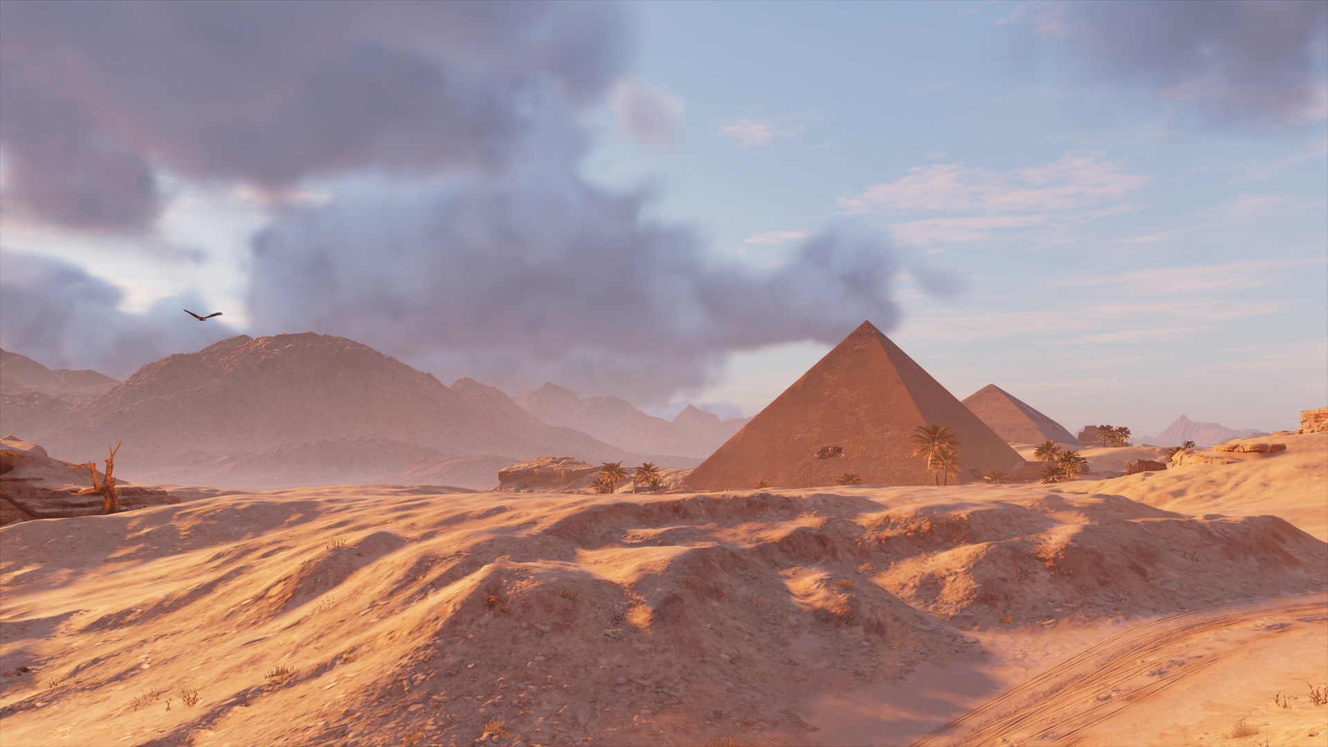 General 1920x1080 assassin creed origins Egypt desert screen shot PC gaming pyramid Assassin's Creed Assassin's Creed: Origins Ubisoft video game art video games landscape clouds palm trees sunlight ground sky CGI