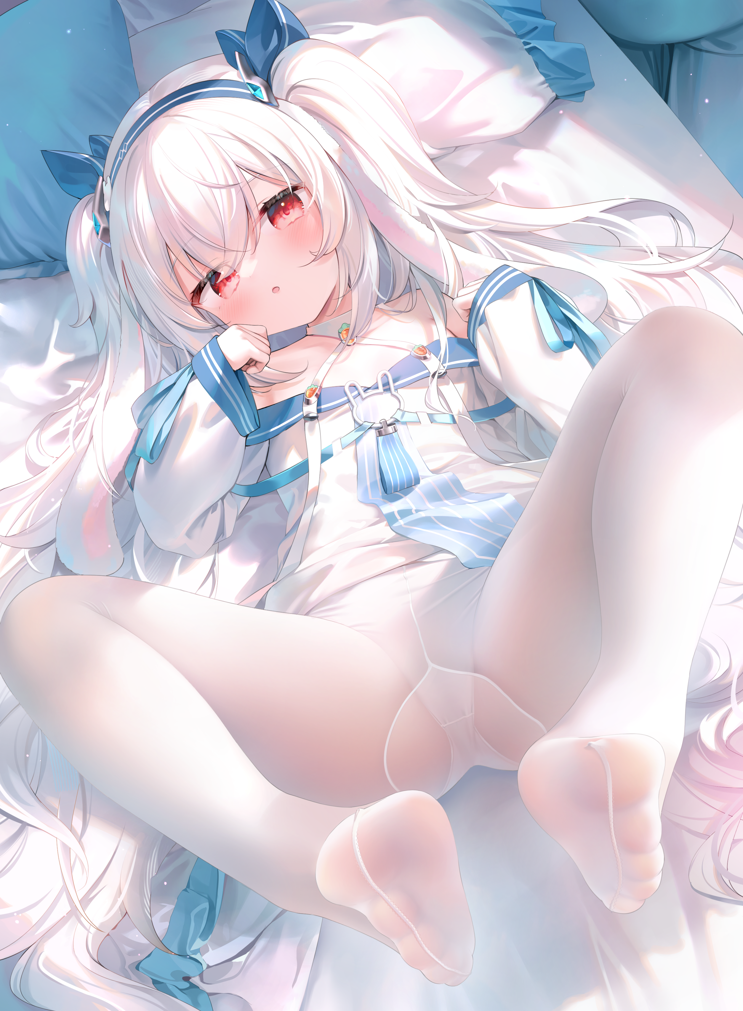 Anime 2508x3411 anime anime girls Chen Bin pantyhose twintails looking at viewer red eyes white hair