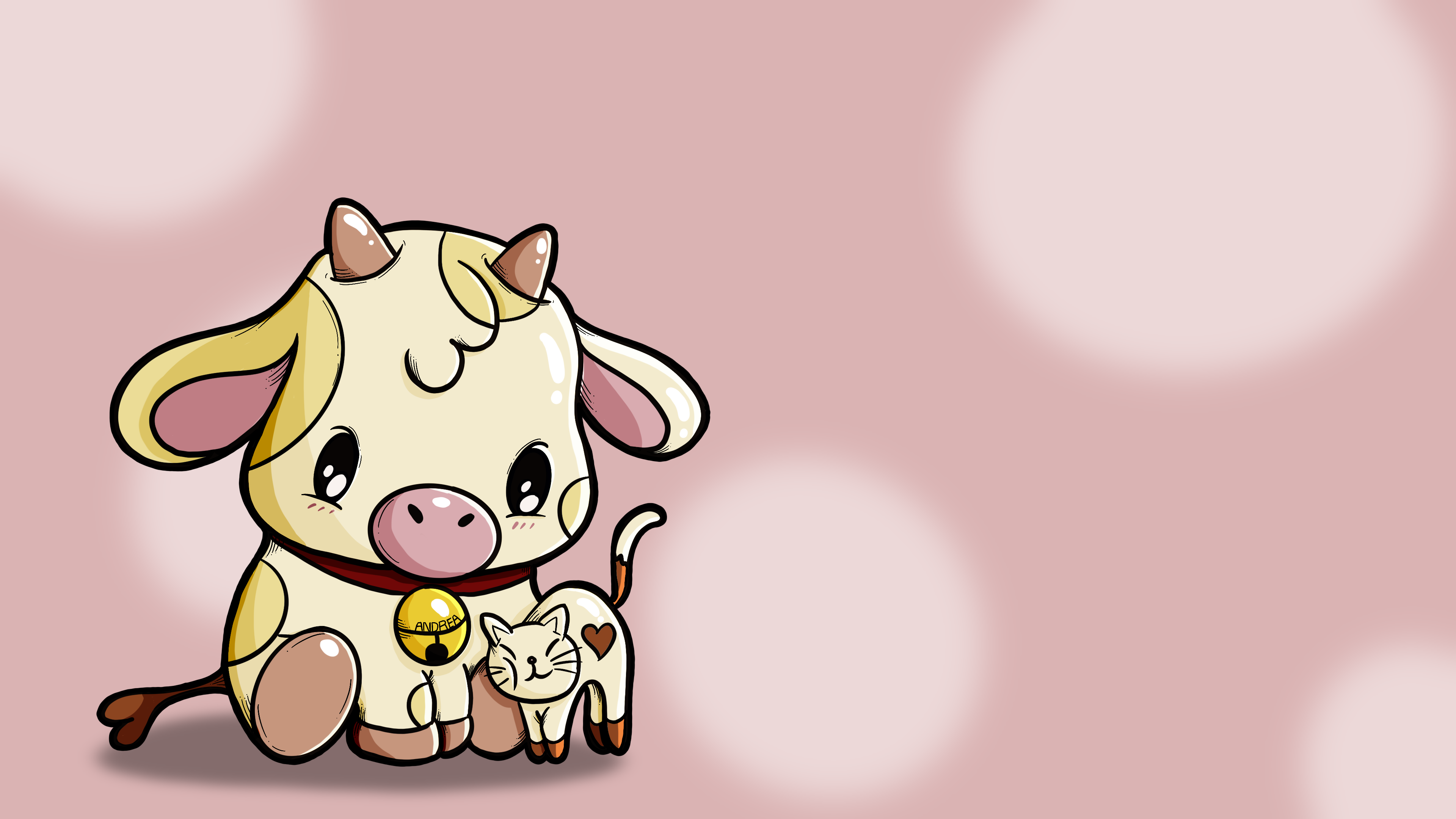 General 3840x2160 animals cow cats simple background bells horns cuddle chibi
