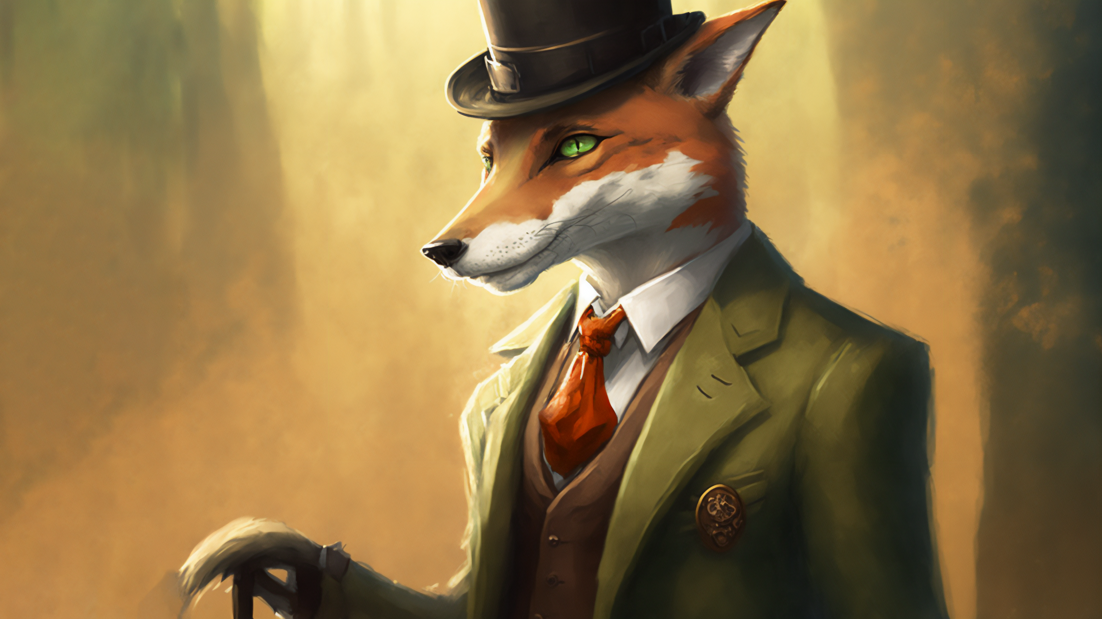 General 3641x2048 fox Gentleman hat animals furry suits illustration AI art