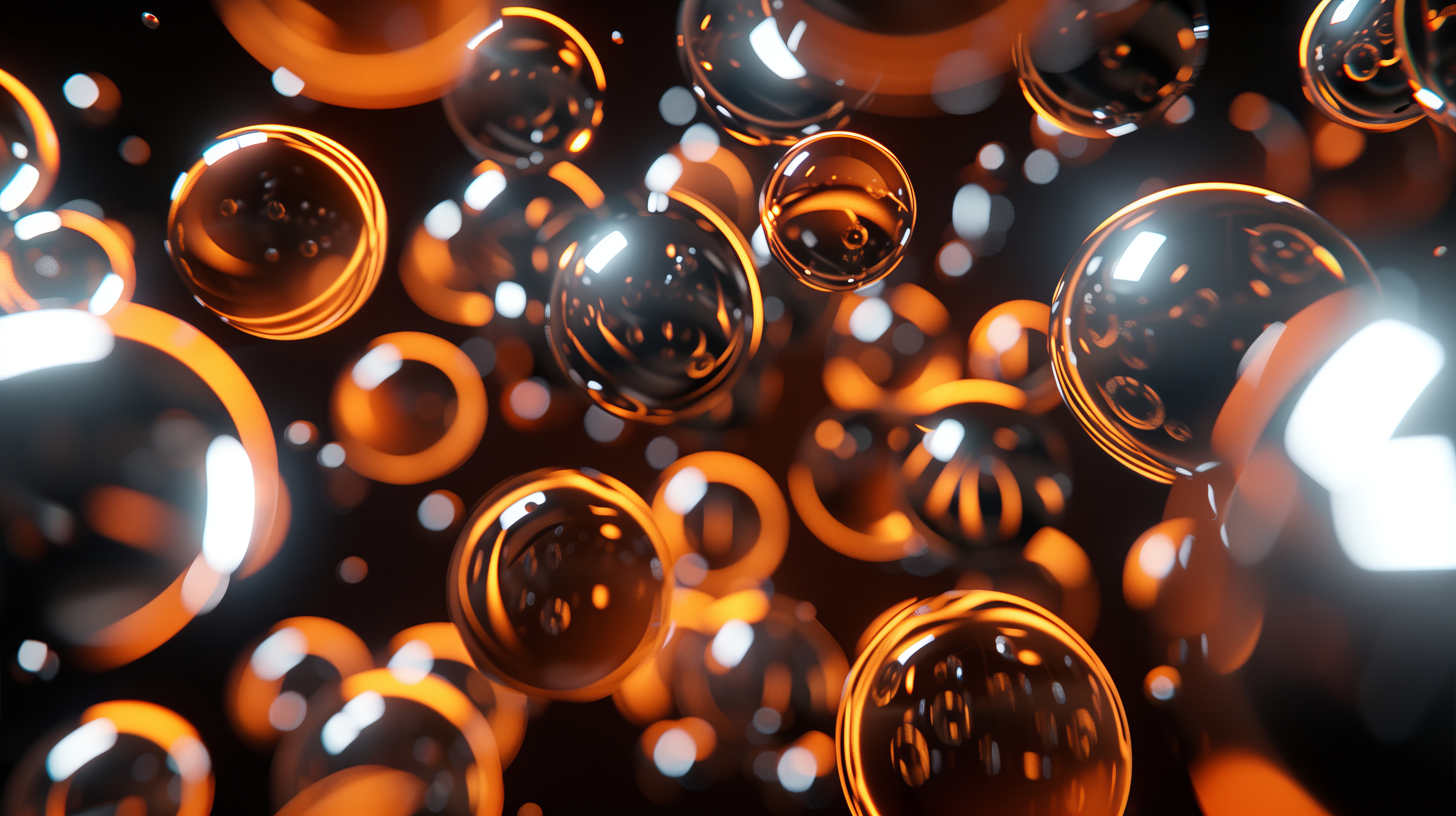 General 5824x3264 AI art 3D Abstract orange white black 8-ball reflective sphere blurred CGI