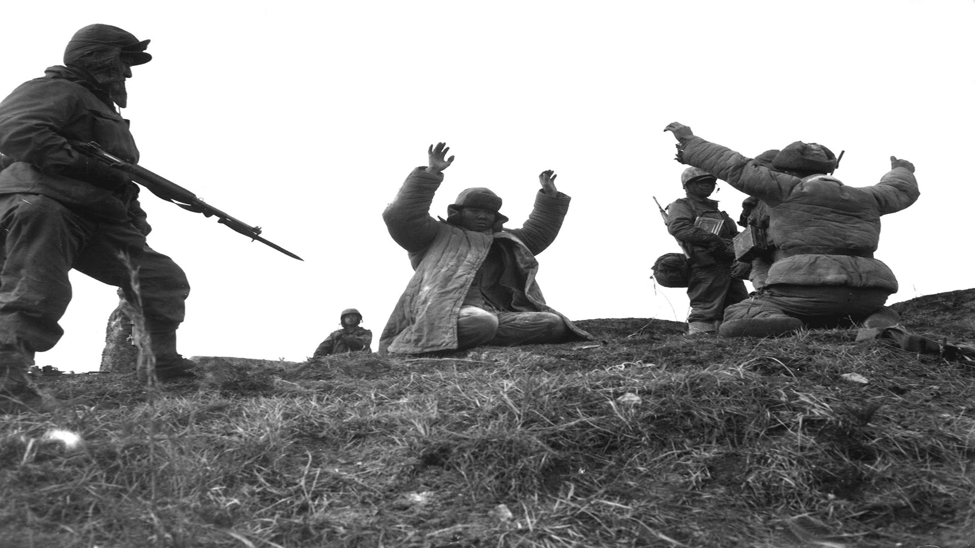 General 1920x1080 Korean War United States Marine Corps monochrome men uniform gun grass prisoners
