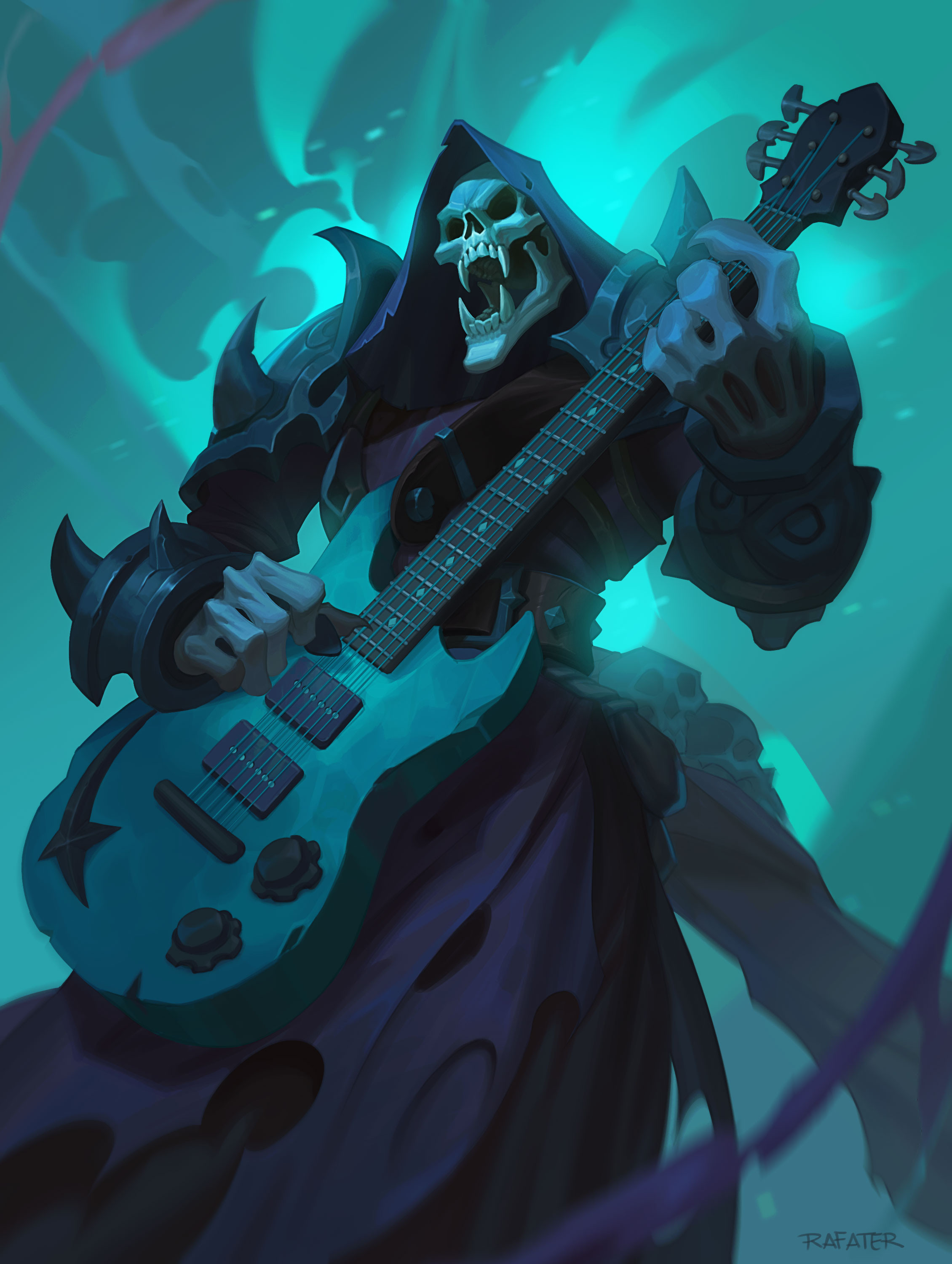 General 2260x3000 guitar Grim Reaper music skull fangs drawing portrait display musical instrument standing signature