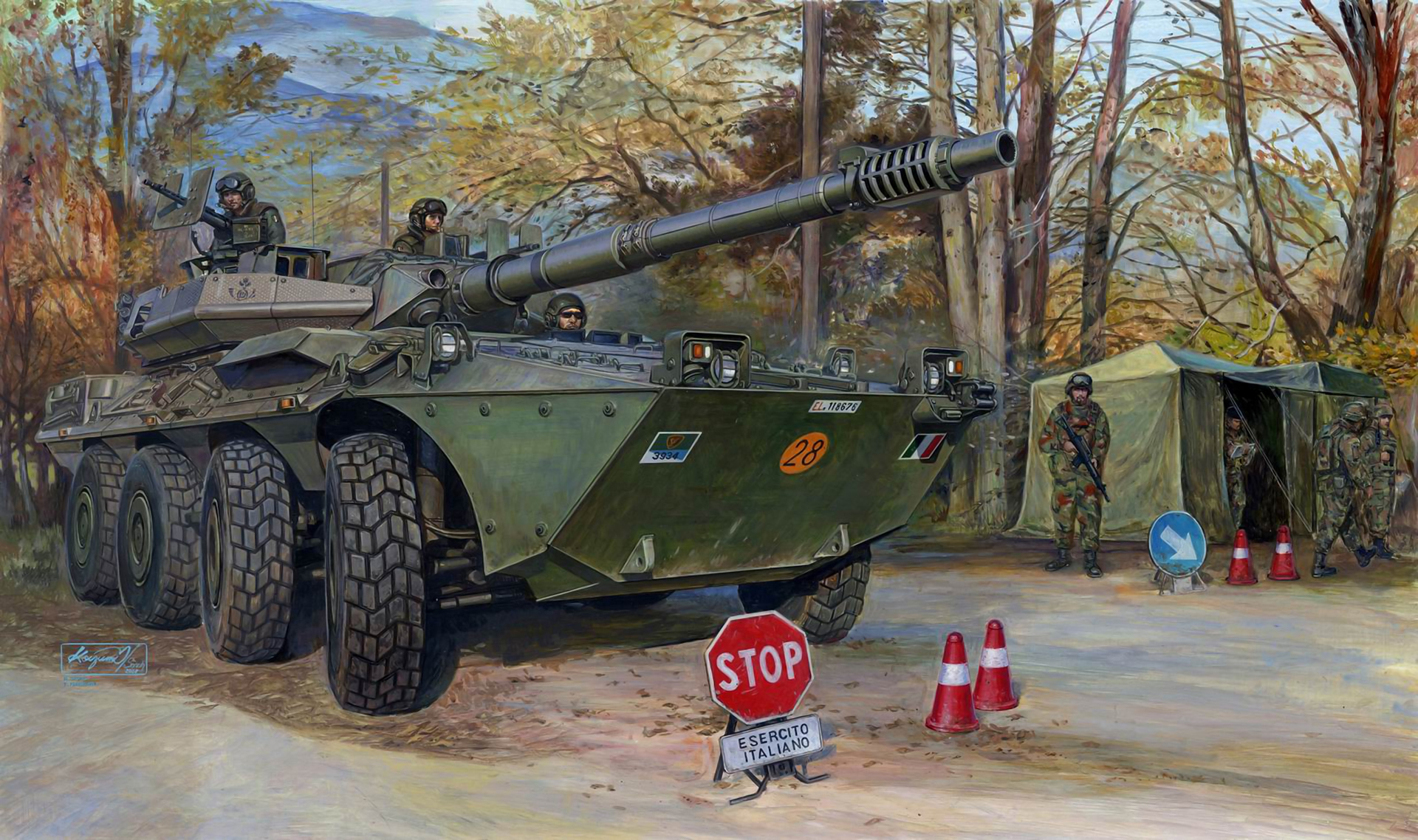 General 1920x1138 tank army military military vehicle artwork soldier helmet traffic cone stop sign trees uniform gun