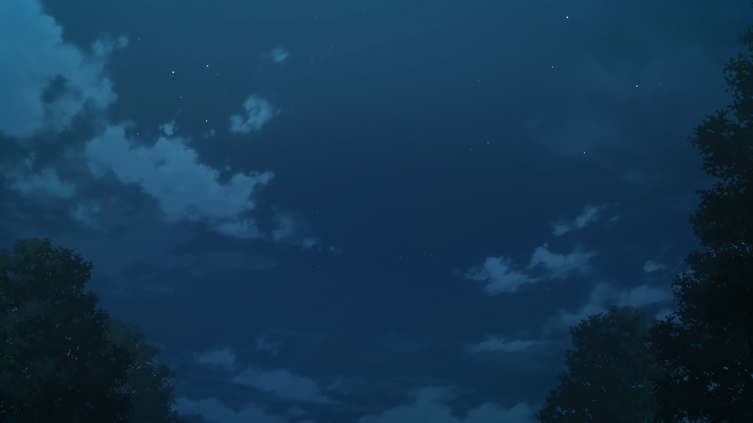Anime 2560x1440 RoshiDere anime night sky trees calm clouds stars