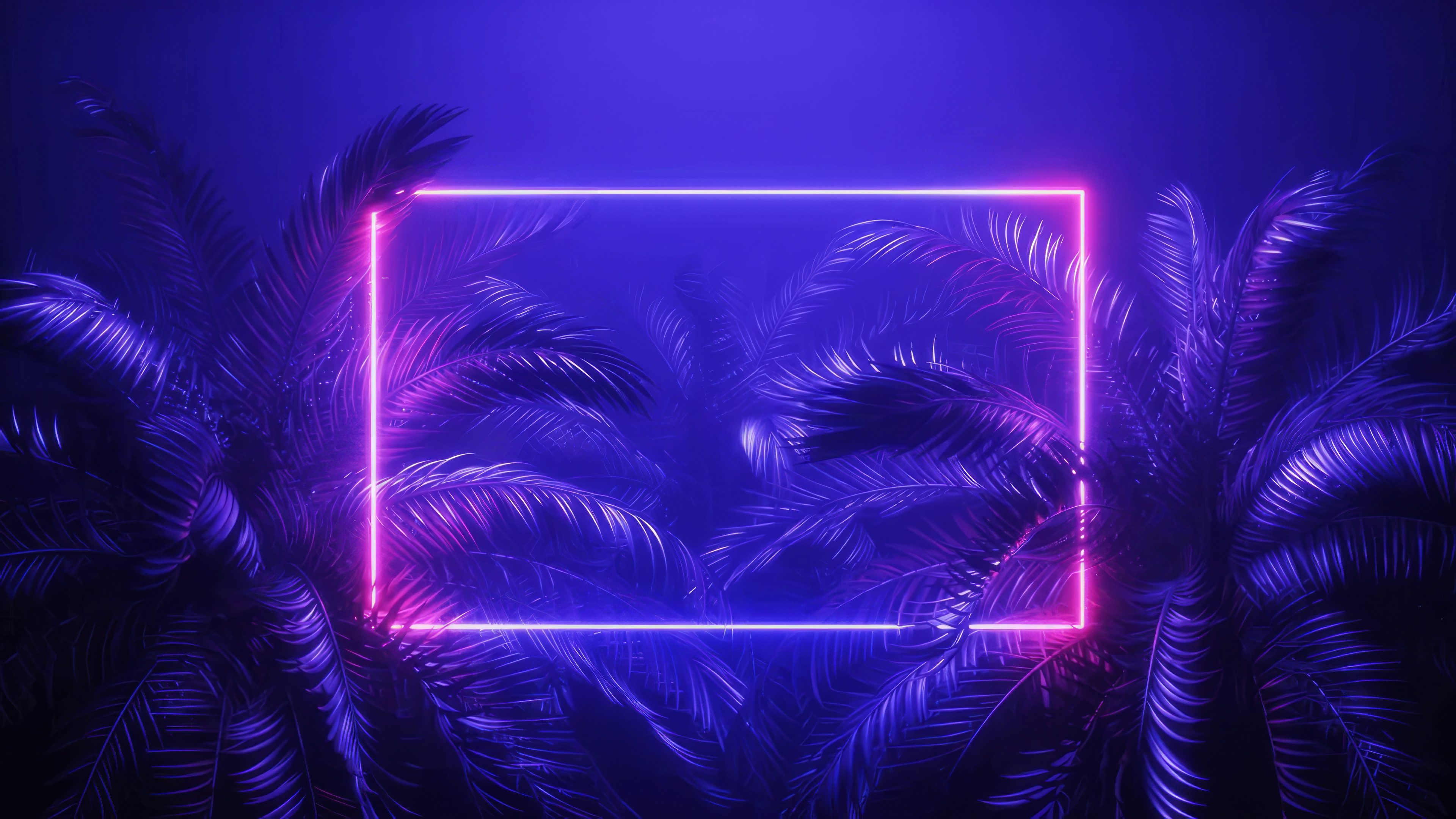 General 3840x2160 blue neon pink palm trees rectangle