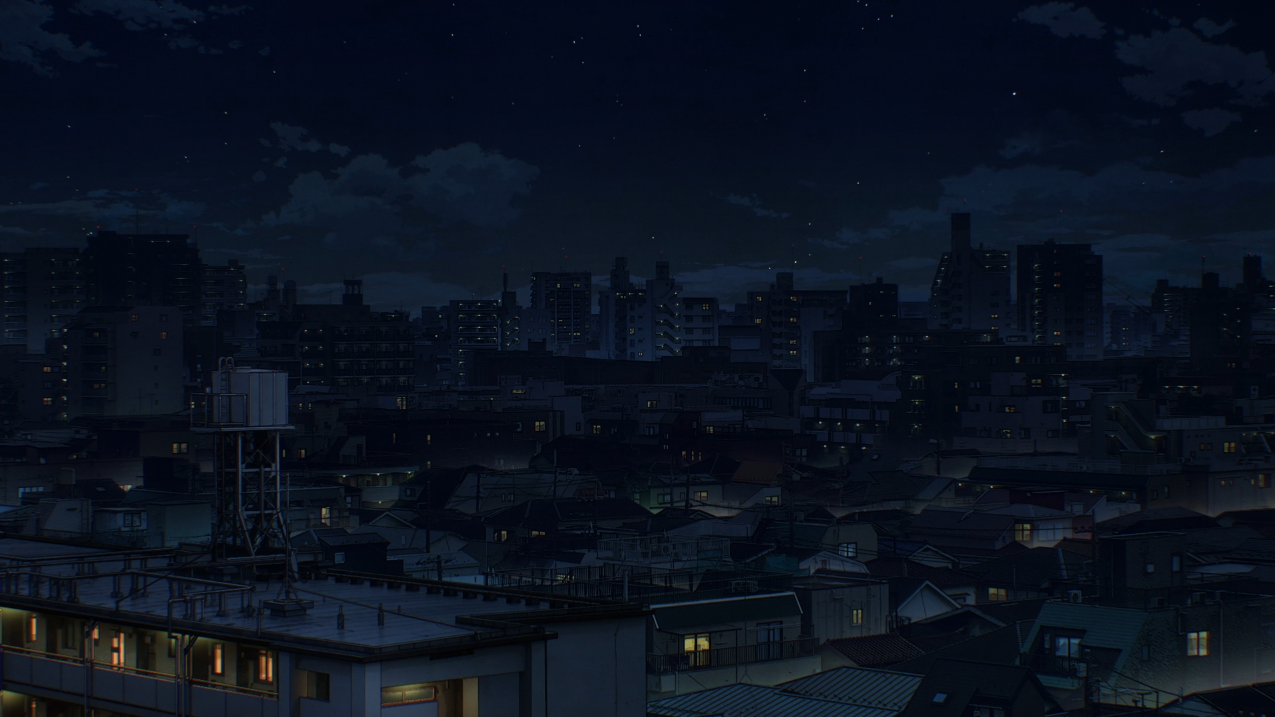 Anime 2560x1440 anime Dead Dead Demons Dededede Destruction city night calm clouds stars