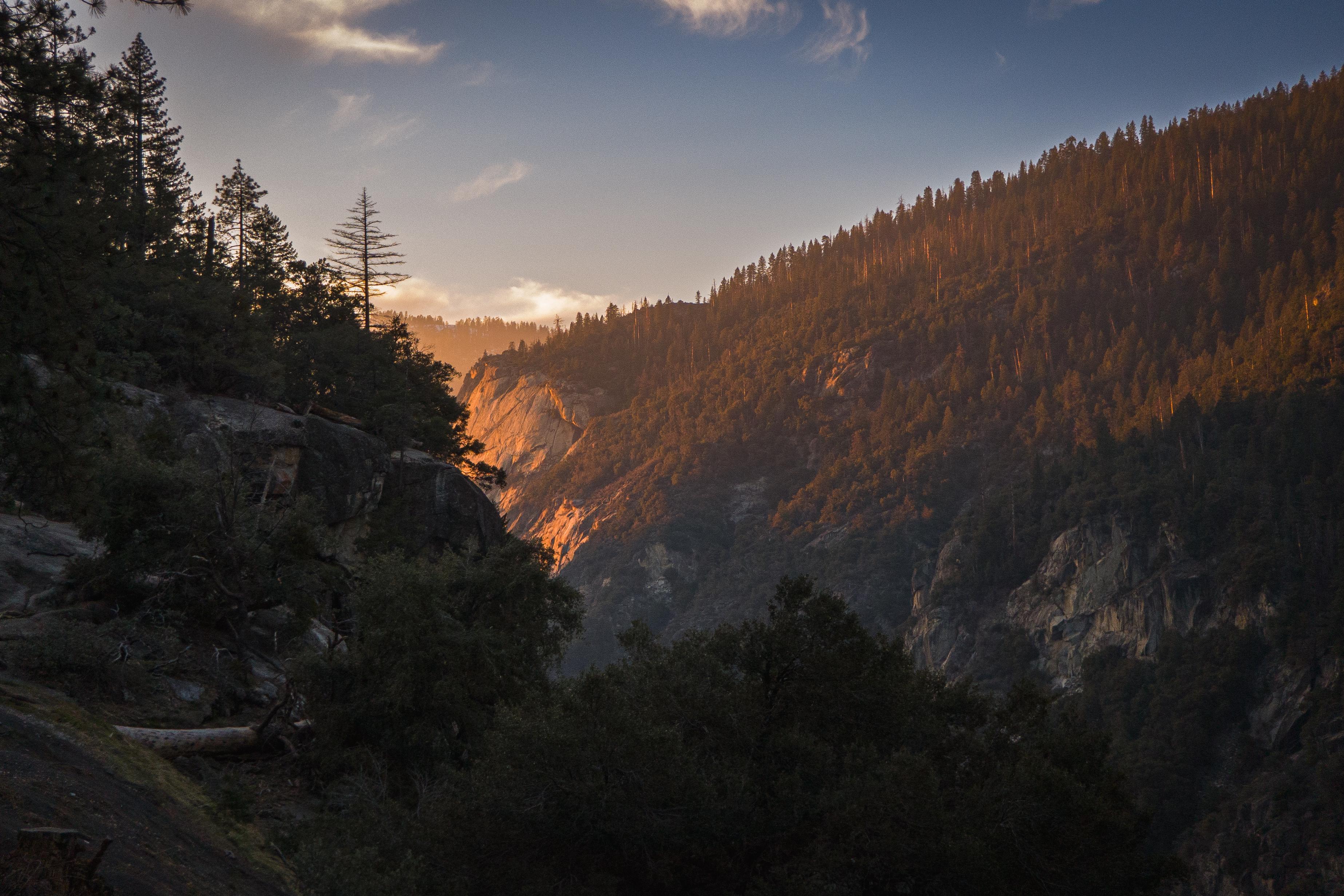 General 3693x2462 Yosemite National Park California USA valley forest cliff nature mountains landscape sunset