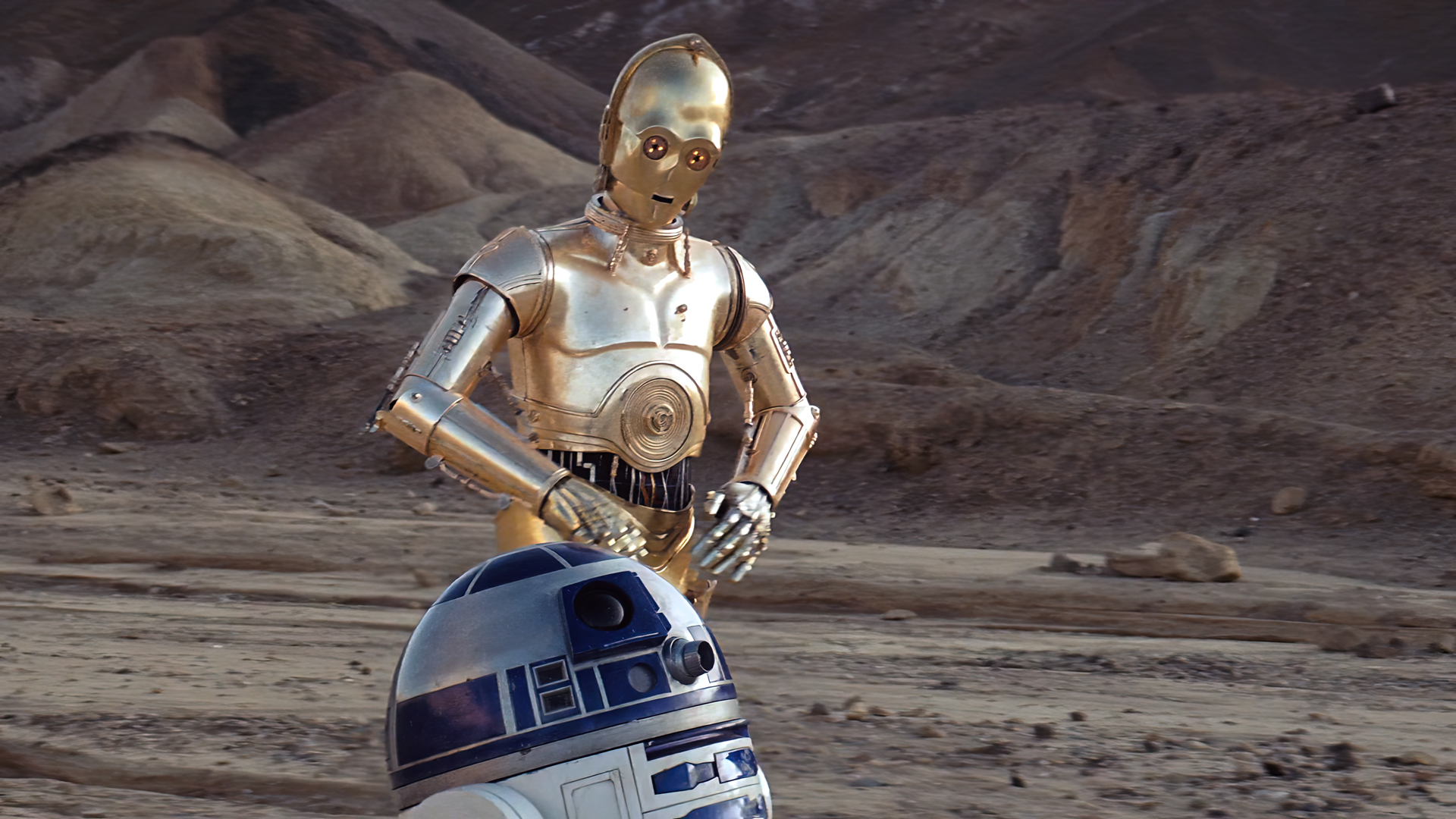 General 1920x1080 Star Wars: Episode VI - The Return of the Jedi movies film stills Star Wars C-3PO R2-D2 Star Wars Droids rocks Tatooine robot