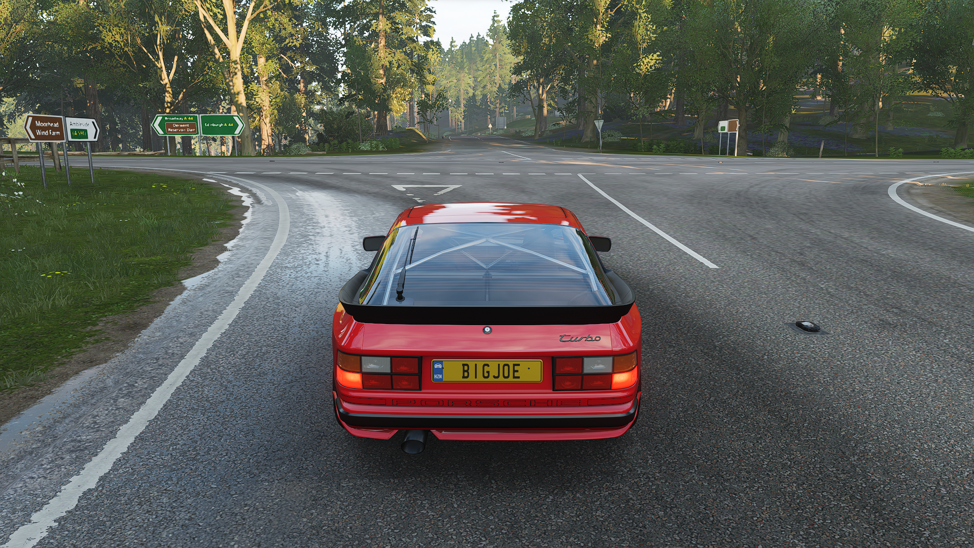 General 1920x1080 Forza Forza Horizon Forza Horizon 4 car racing video games rear view licence plates road CGI taillights trees sign Porsche German cars Volkswagen Group PlaygroundGames