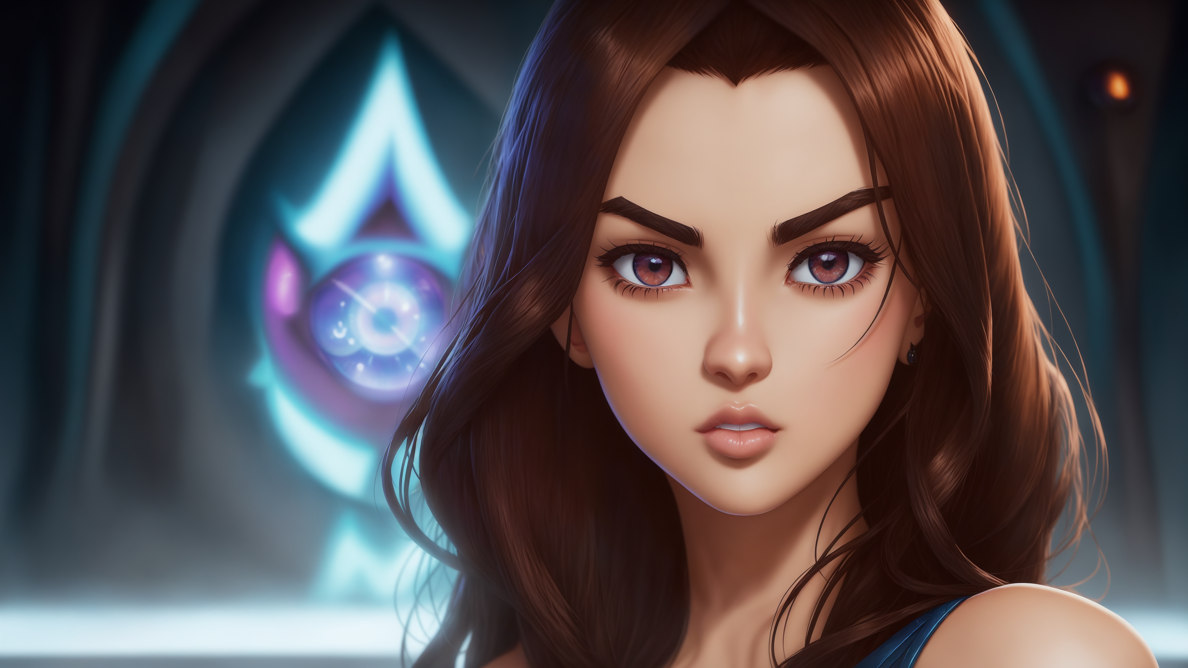 Anime 3840x2160 AI art portrait face women looking at viewer simple background long hair brunette brown eyes