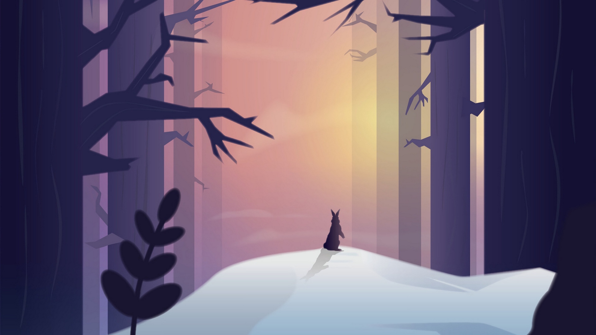 General 1920x1080 artwork snow forest trees rabbits