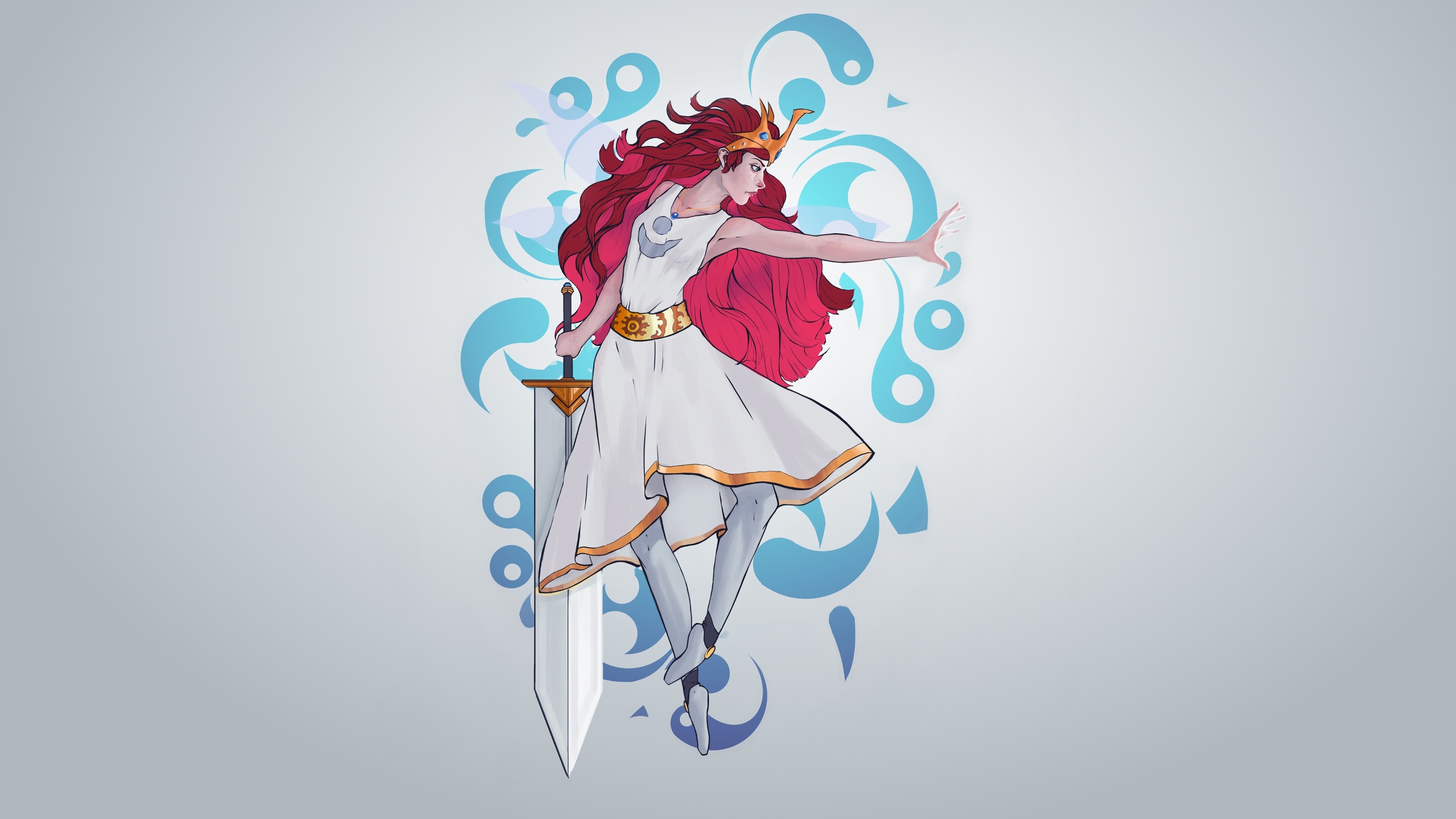 General 2560x1440 sword redhead fantasy art fantasy girl simple background